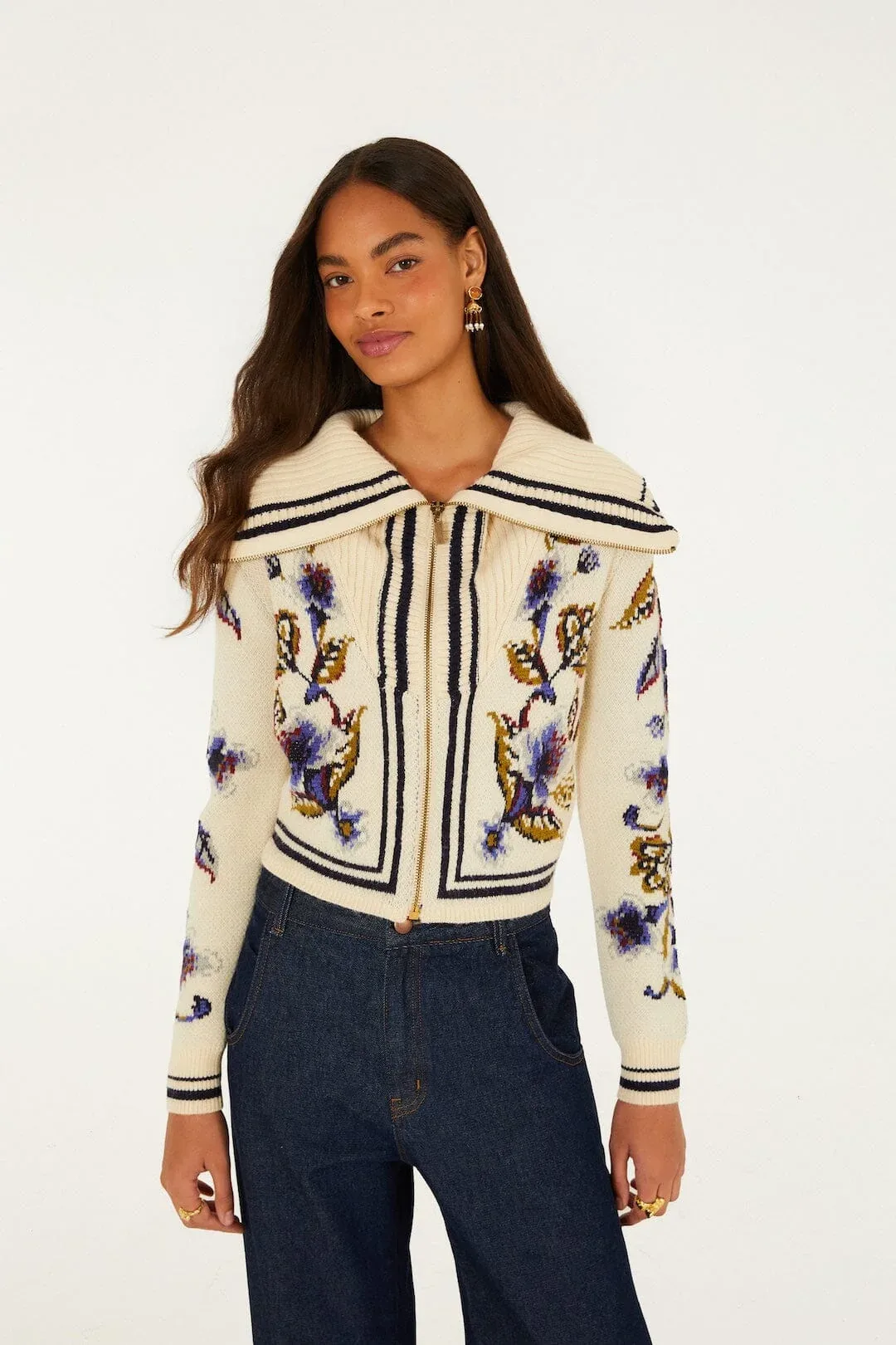 Golden Nature Full Zipper Knit Cardigan by FARM Rio