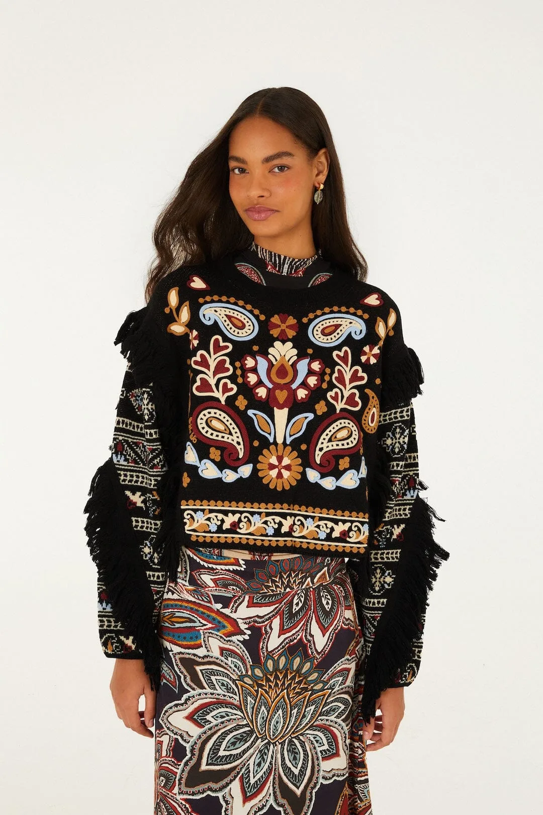 Love Paisley Cornelli Fringe Knit Sweater by FARM Rio