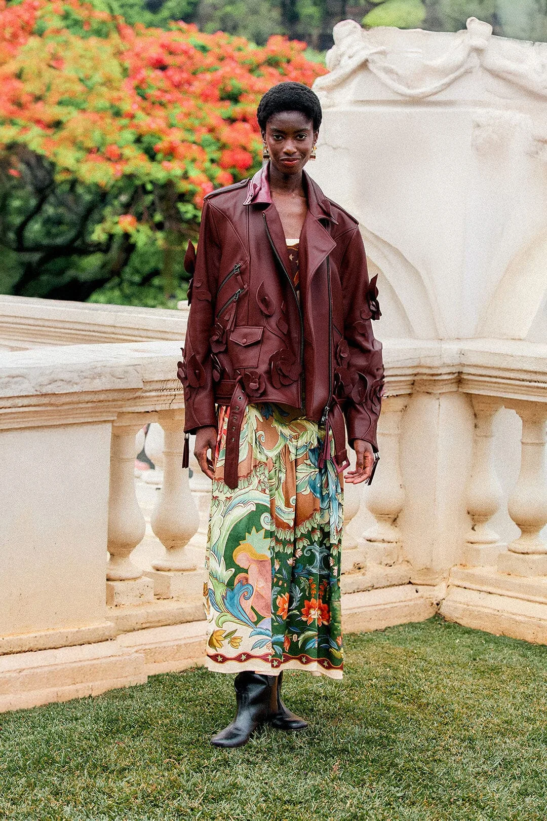 3D Flowers Zippers Biker Leather Jacket by FARM Rio