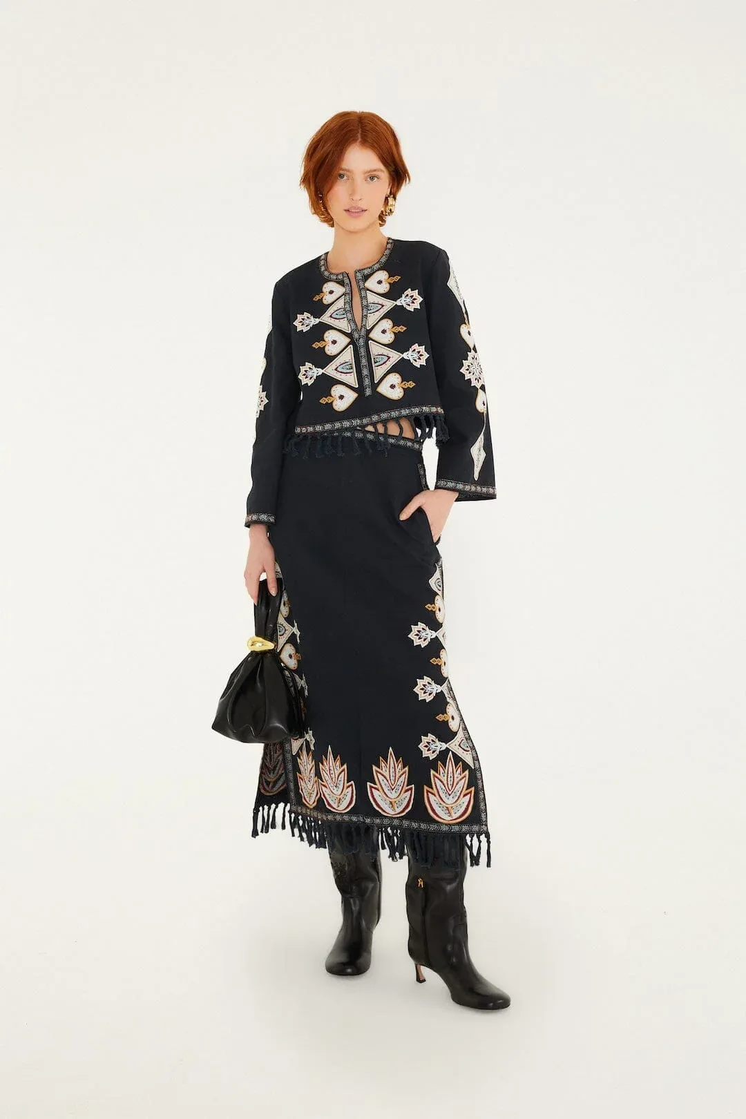 Embroidered Fringe Midi Skirt by FARM Rio