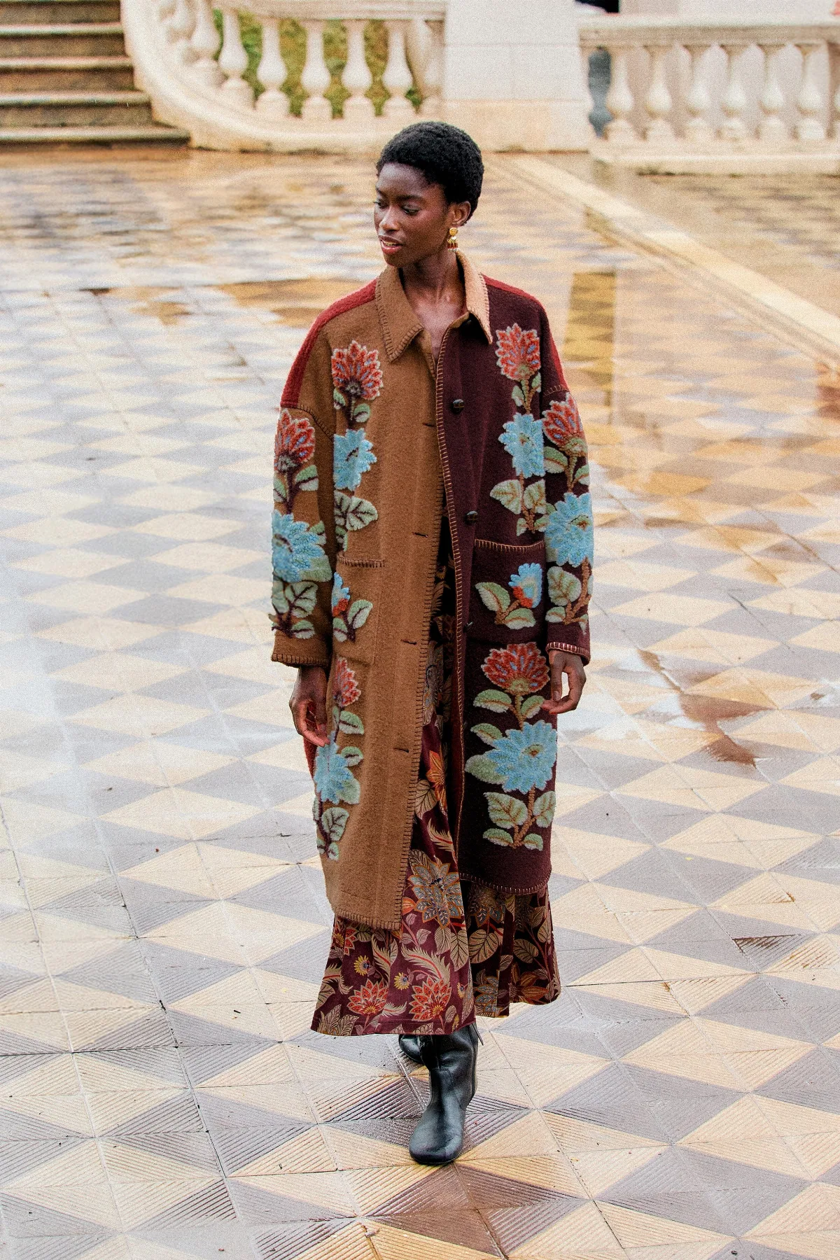 Delhi Floral Fleece Midi Coat