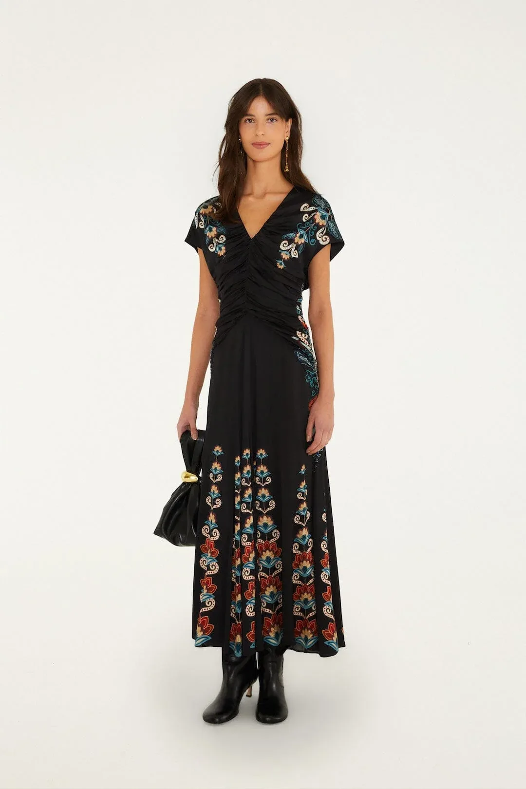 Nikita Winter Short Sleeve Ruched Maxi Dress by FARM Rio
