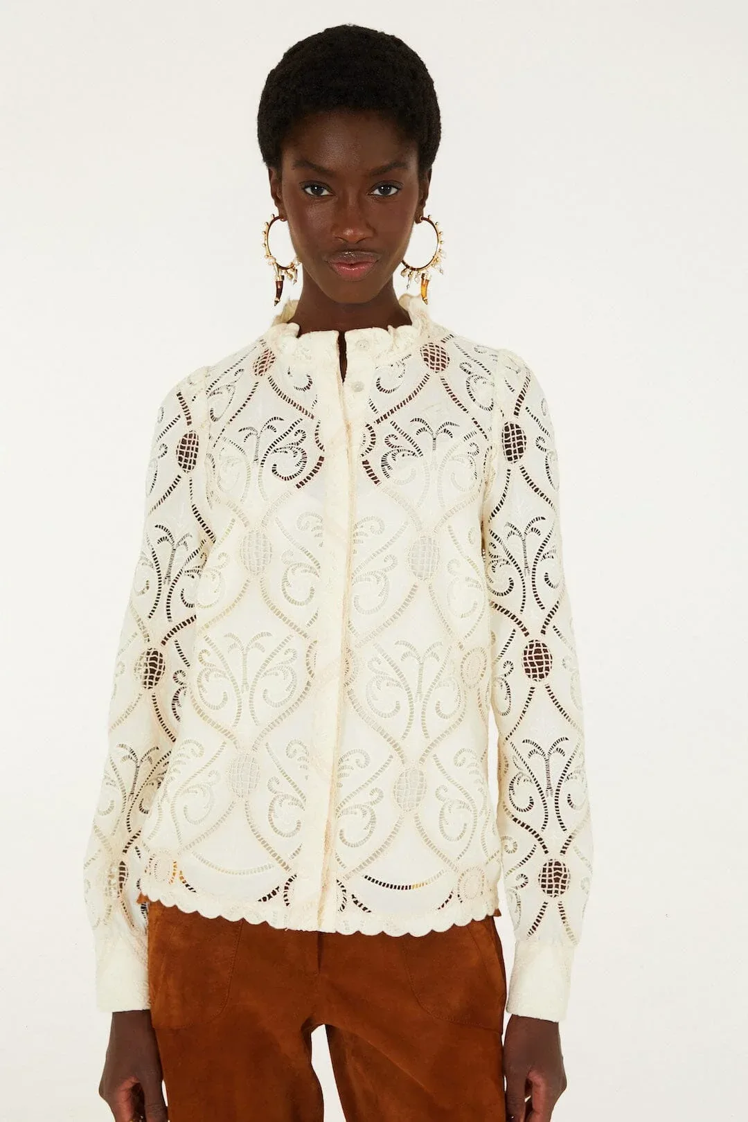 Graphic Lace Long Sleeve Blouse by FARM Rio