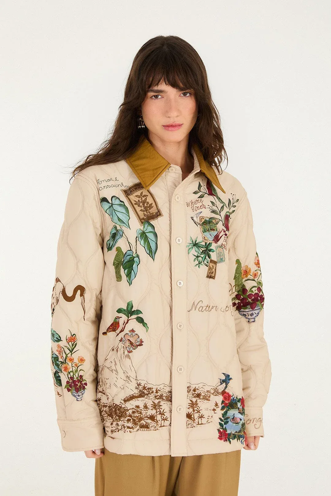 Bird Poetry Quilted Shirt by FARM Rio