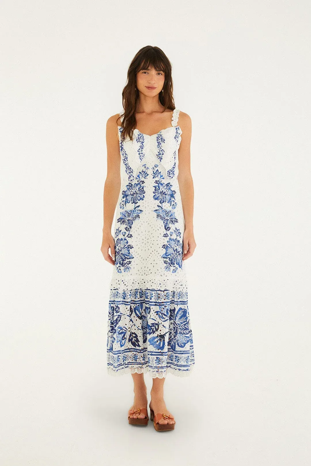 Off-White Beautiful Nature Eyelet Midi Dress by FARM Rio