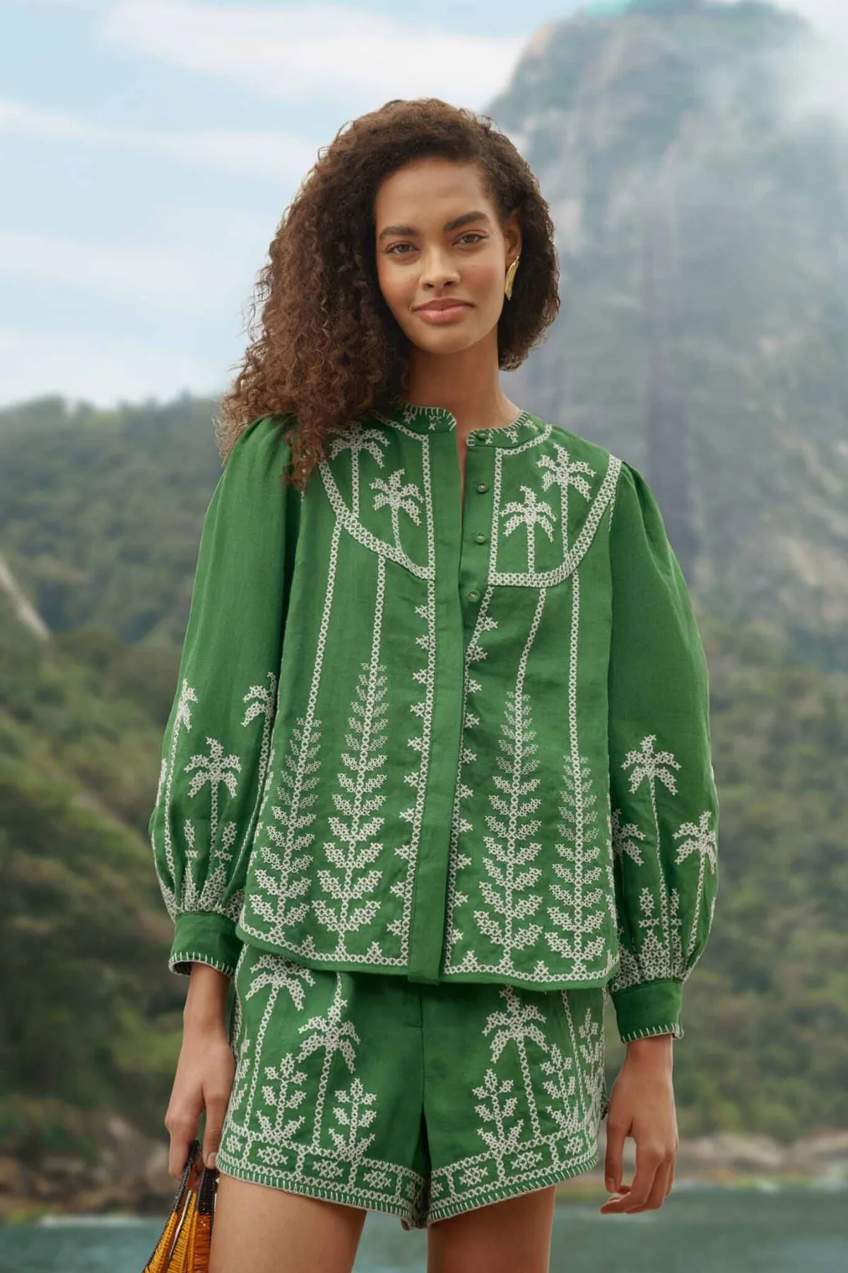 Bicolor Cross Stich Embroidery Blouse Long Sleeve by FARM Rio