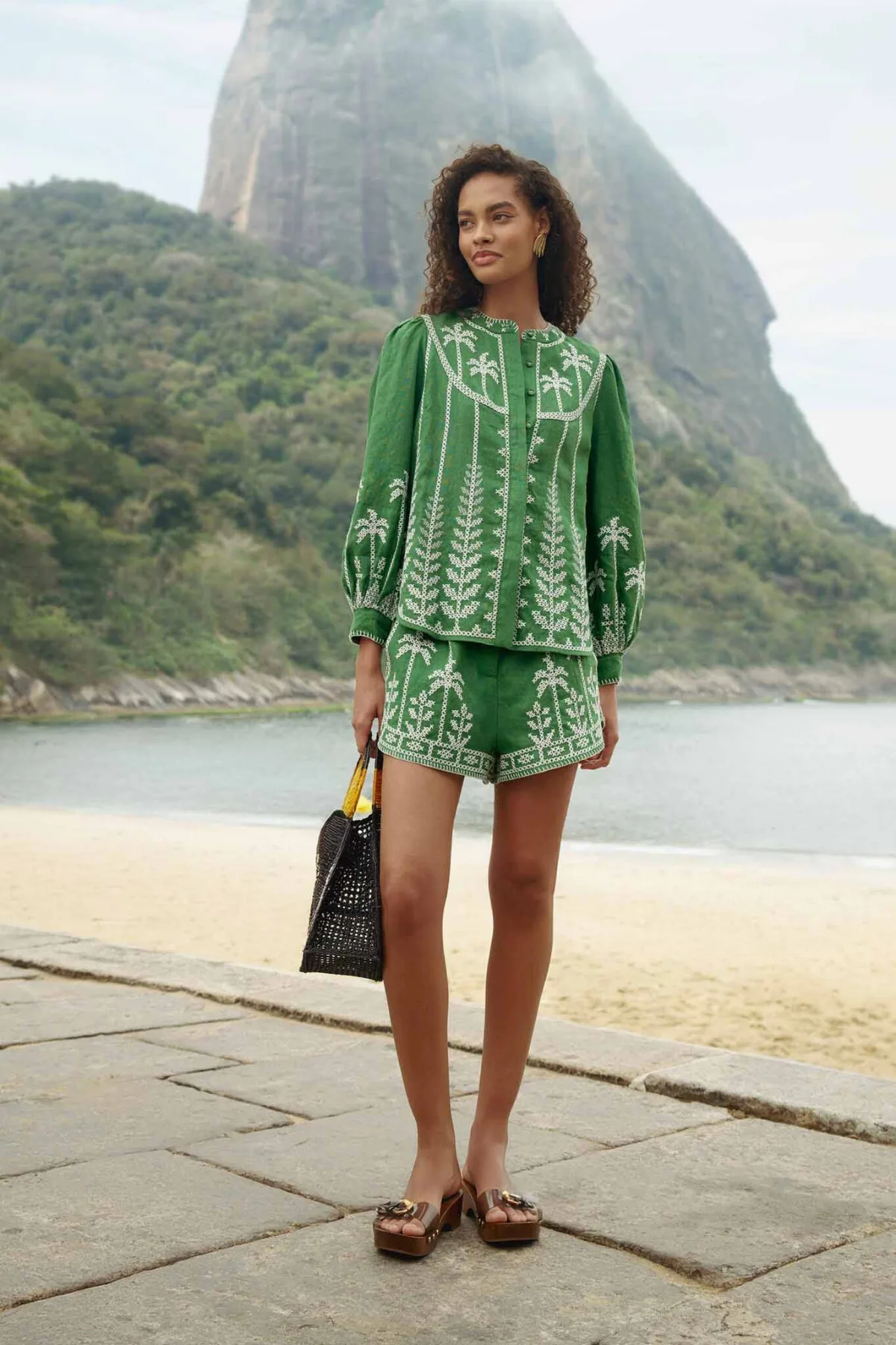 Bicolor Cross Stich Embroidery Shorts by FARM Rio