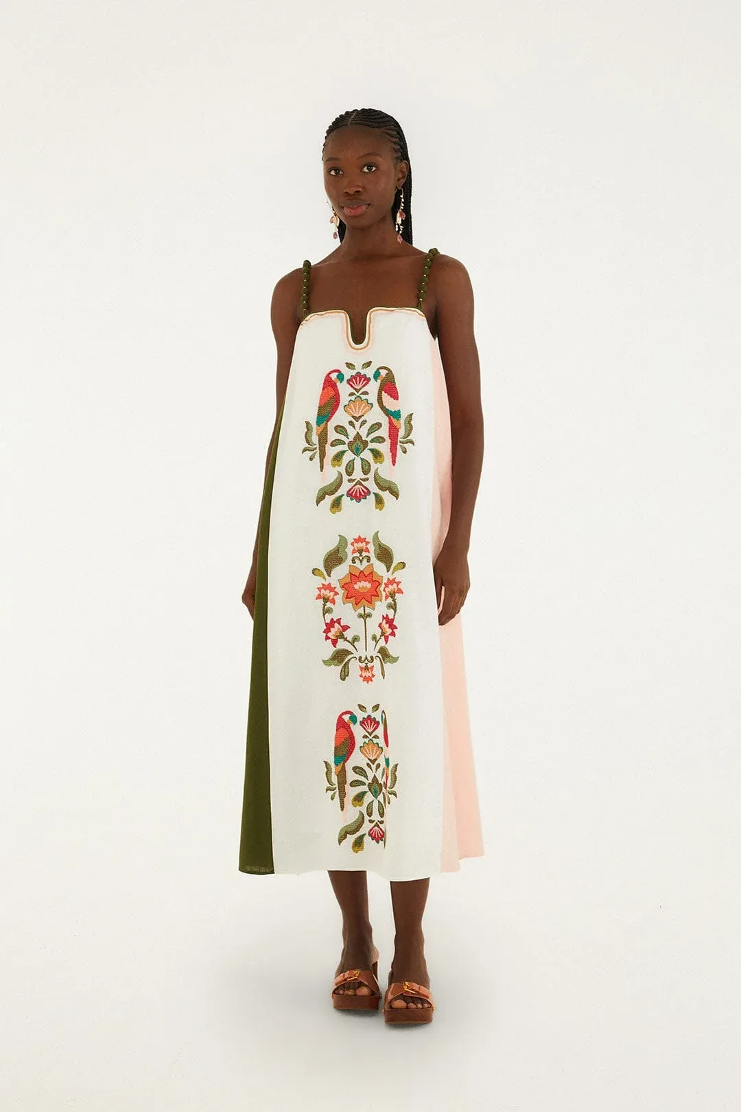 Cross Stich Embroidery Maxi Dress Sleeveless by FARM Rio