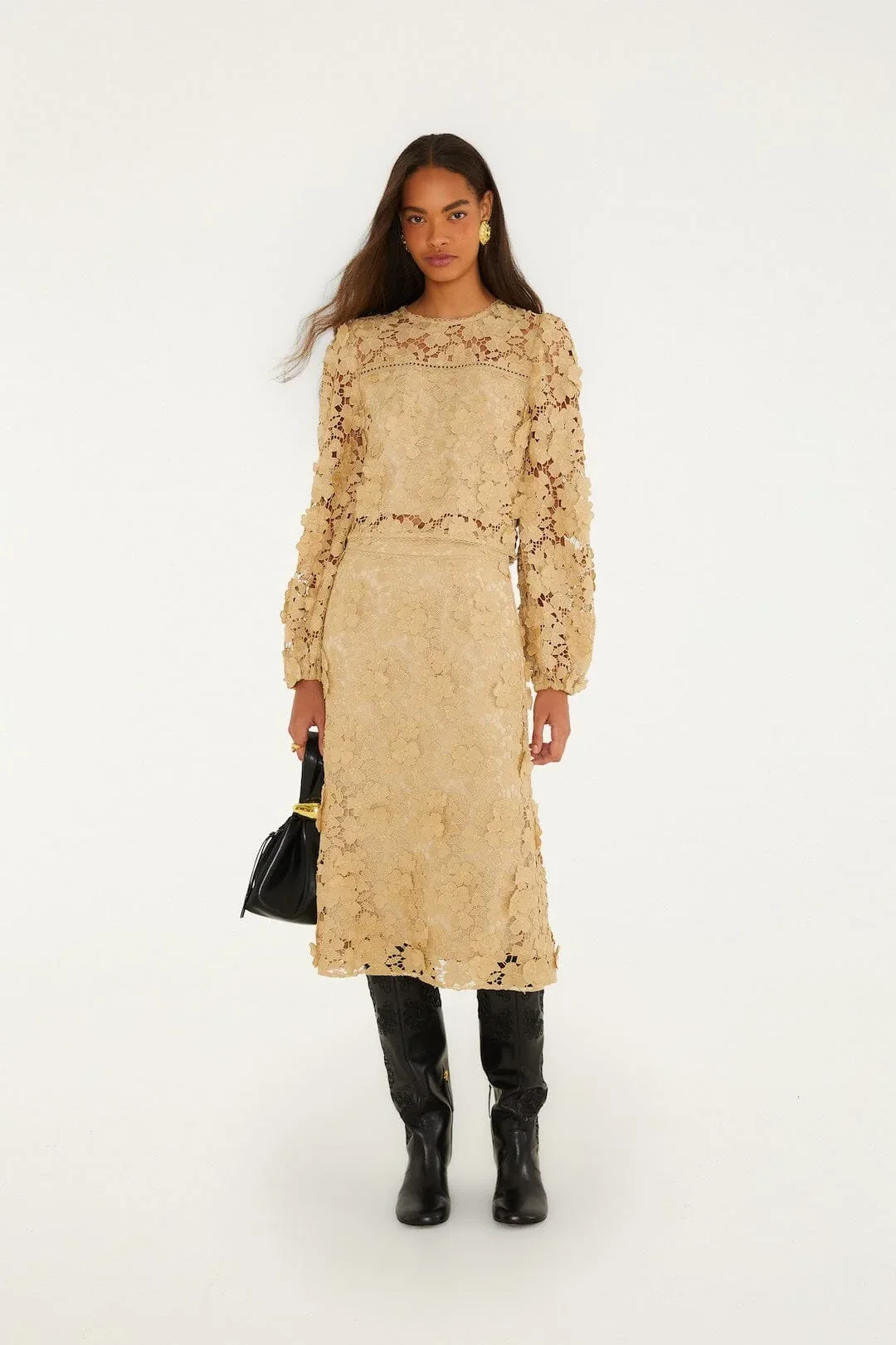 Sand Embroidery Lined Midi Skirt by FARM Rio