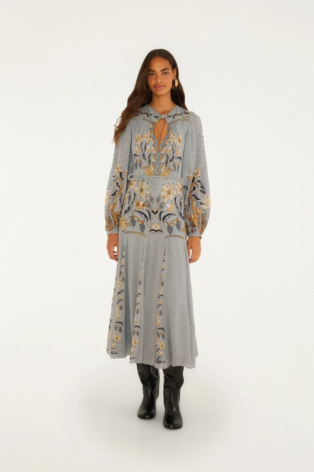 Stained Glass Beauty Long Sleeve Pleated Maxi Dress by FARM Rio