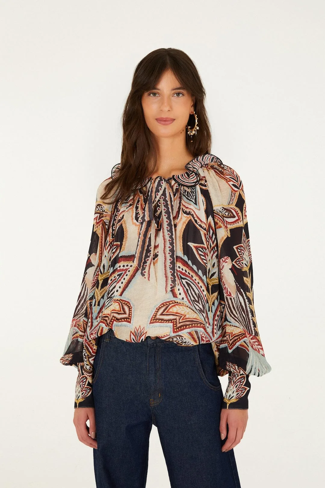 Tapestry Dream Ties Long Sleeve Blouse by FARM Rio