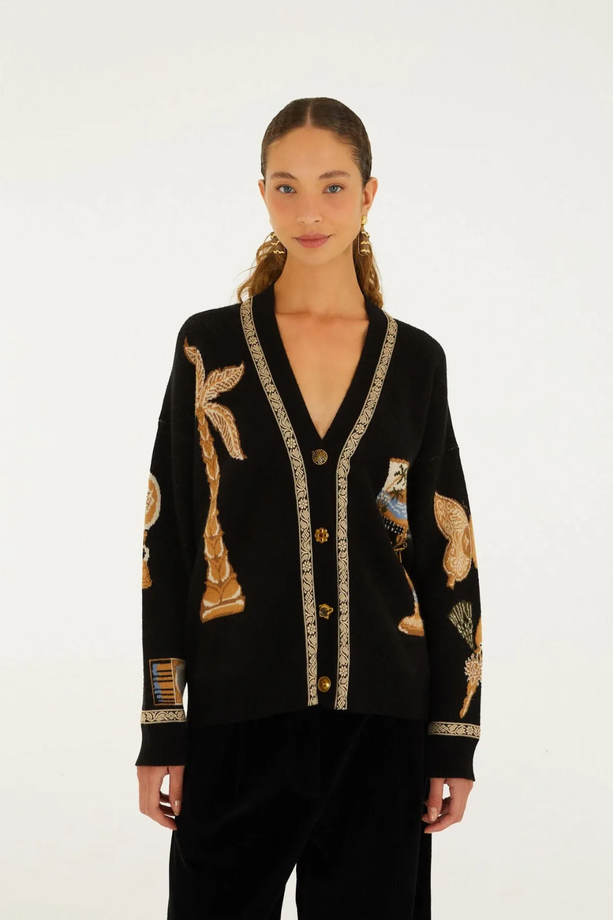 Vintage Souvenirs Buttoned Knit Cardigan by FARM Rio