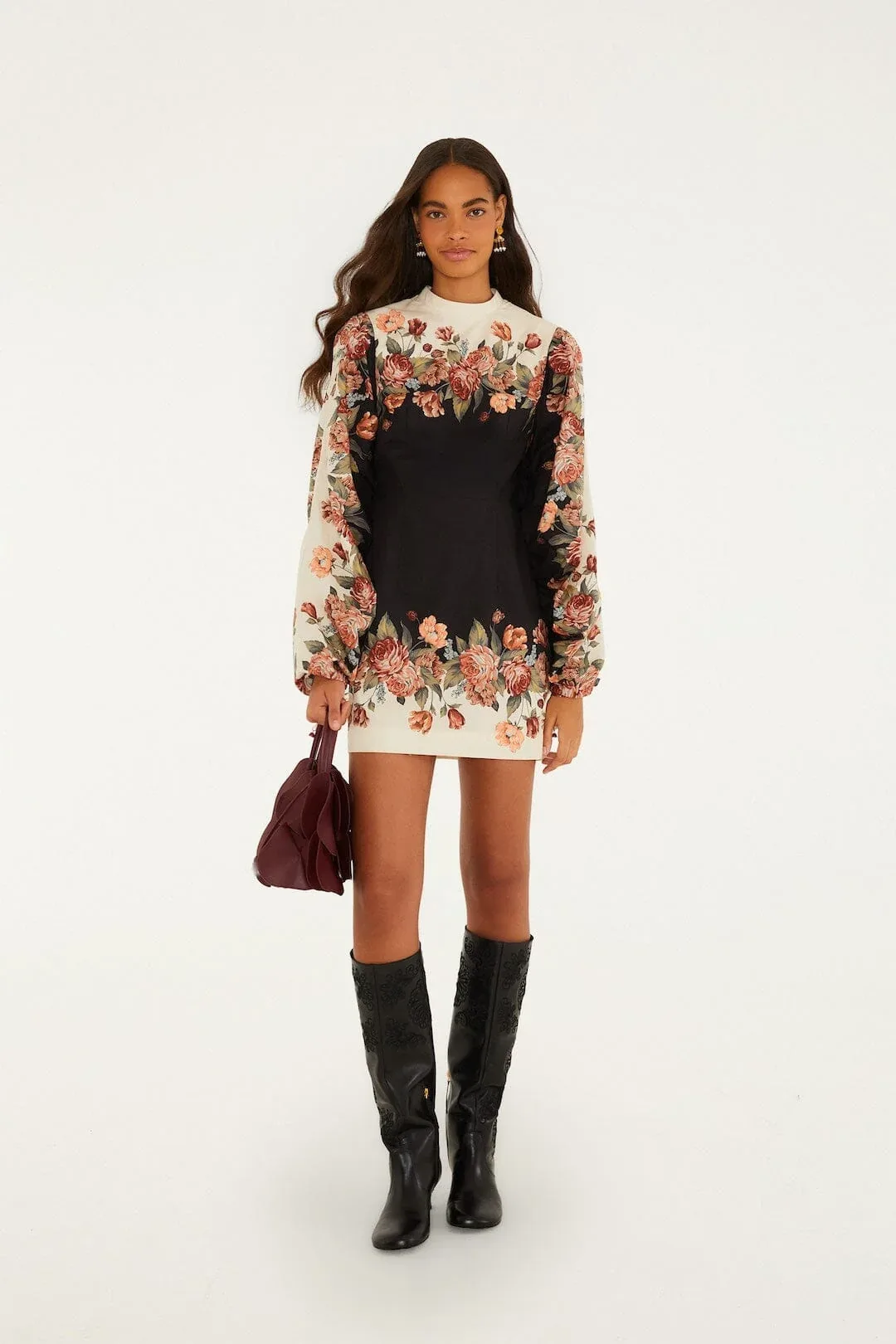 Winter Floral Long Sleeve Mini Dress by FARM Rio