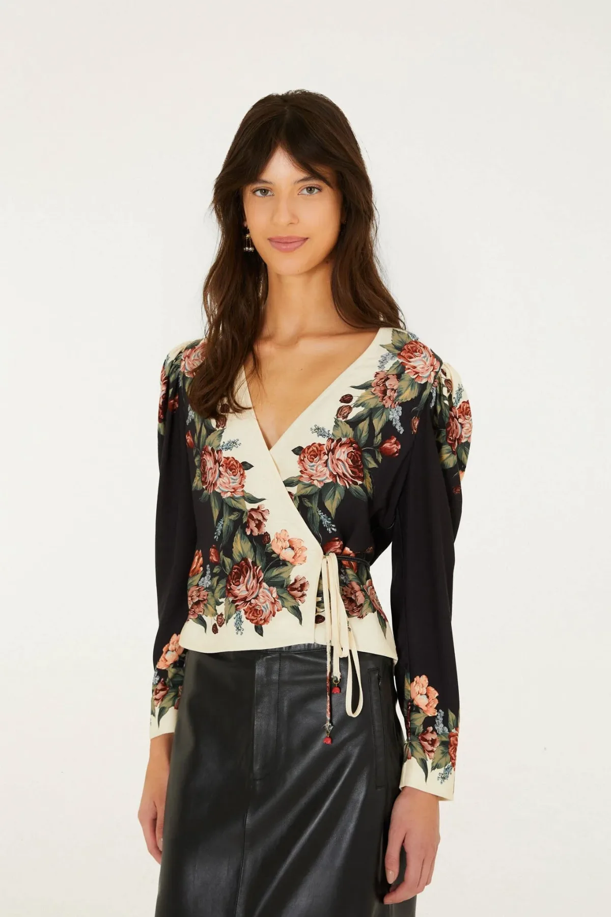 Winter Floral Long Sleeve Wrap Blouse by FARM Rio