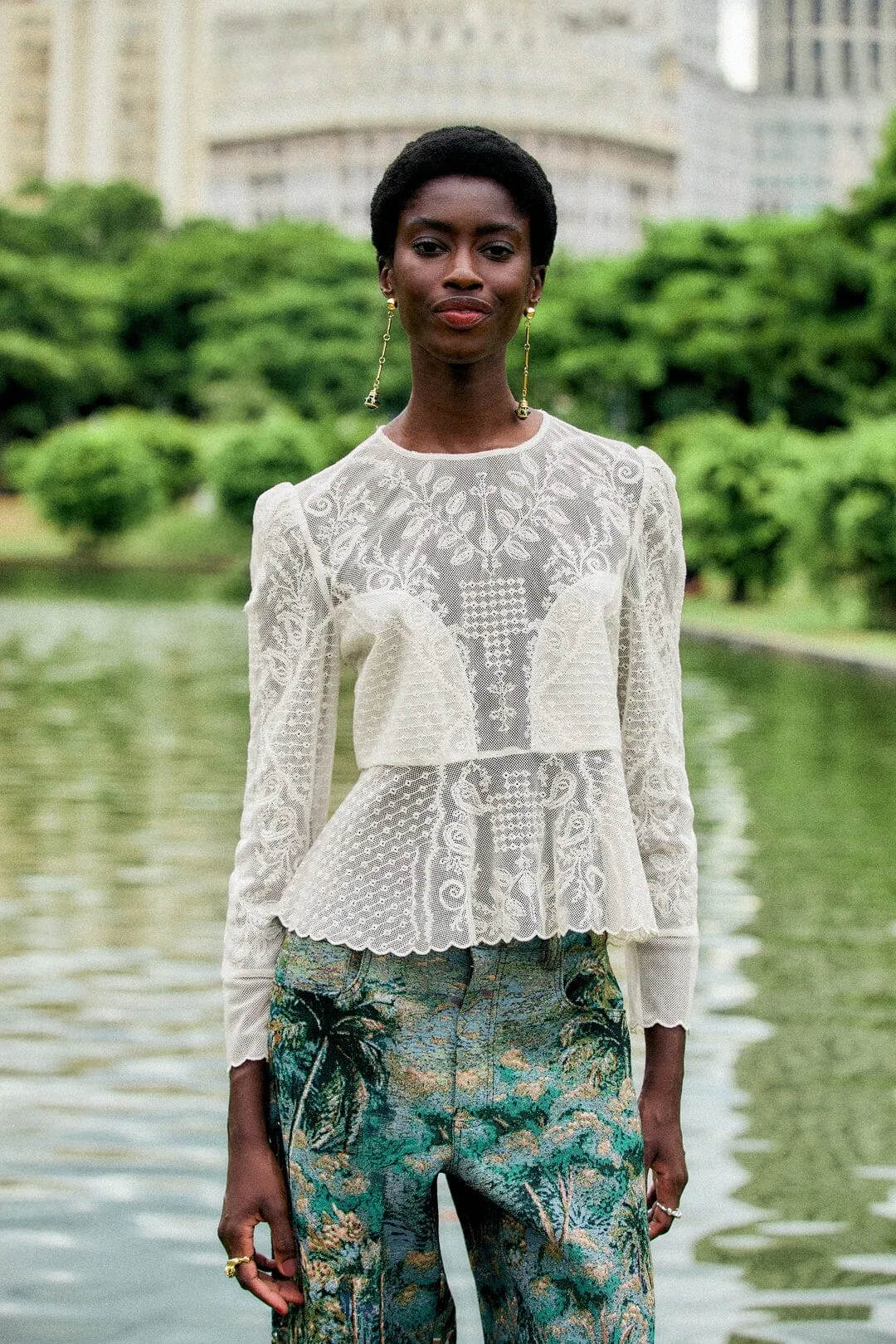 Embroidered Tulle Long Sleeve Blouse by FARM Rio