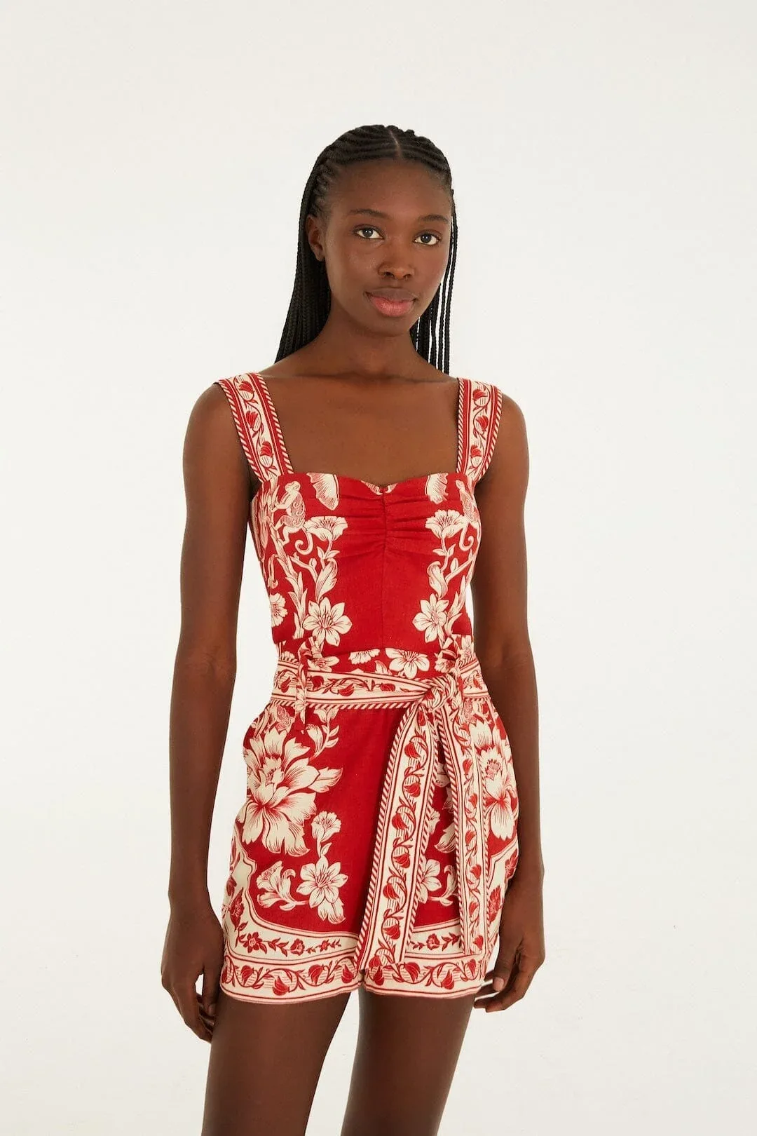 Red Guanacaste Belted Romper by FARM Rio