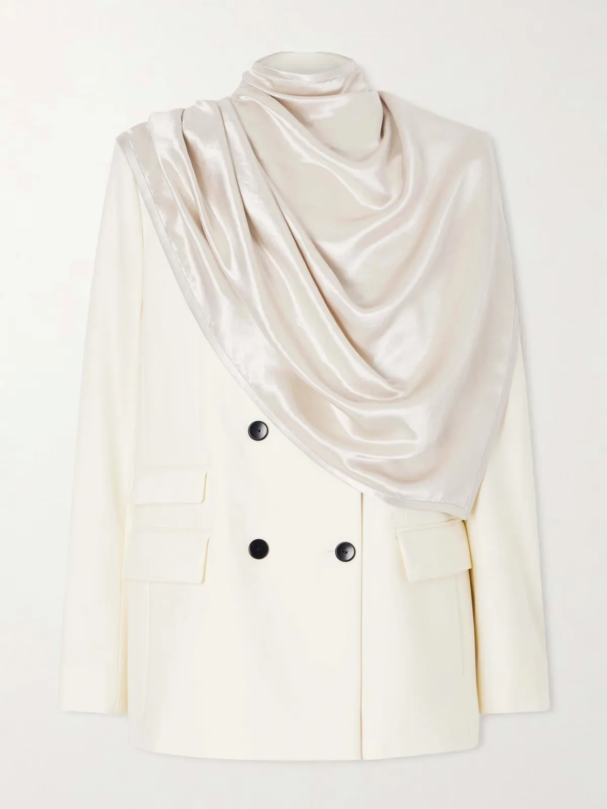 - Scarf-detailed Double-breasted Wool-blend Blazer -