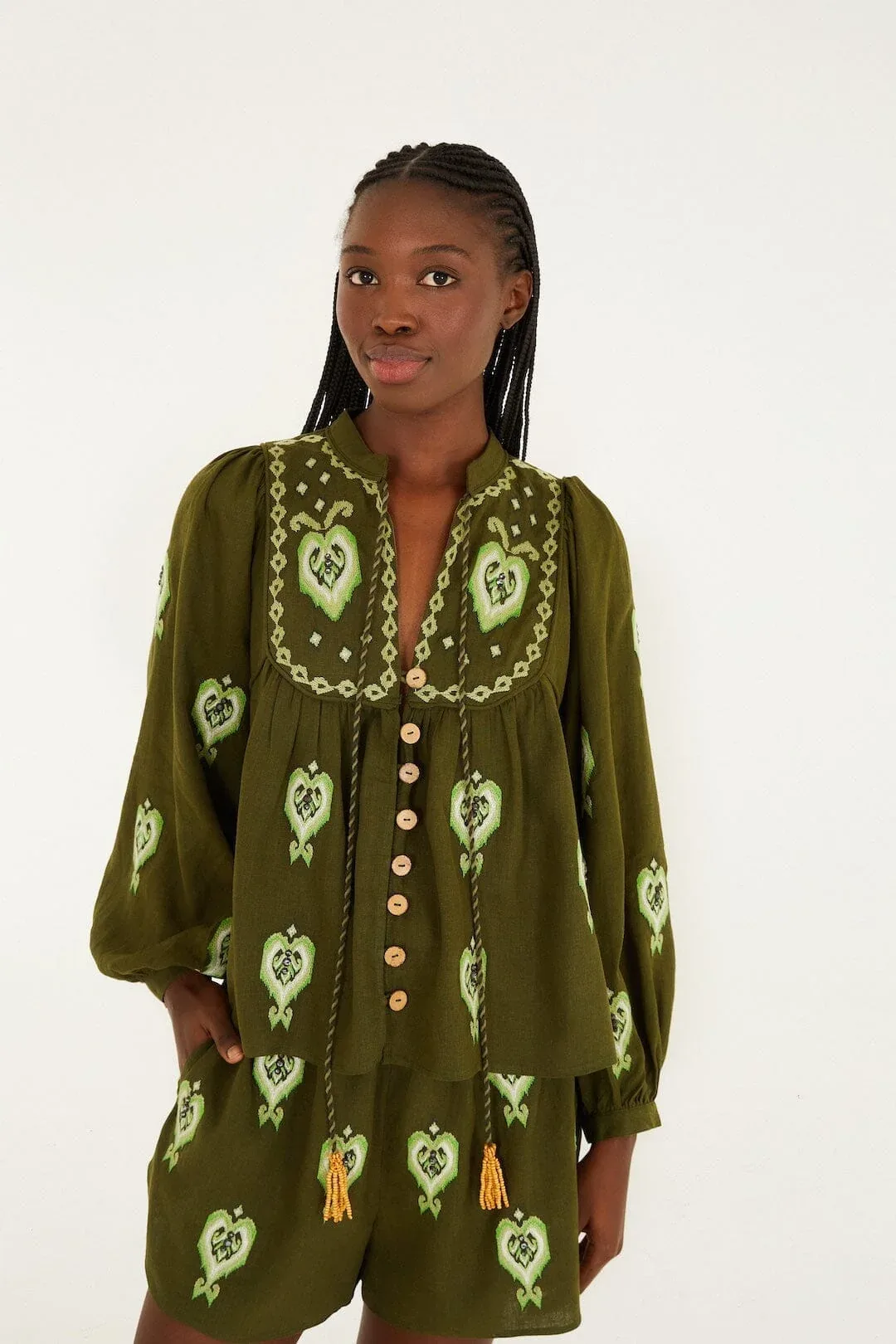 Embroidered Puff Sleeve Blouse by FARM Rio