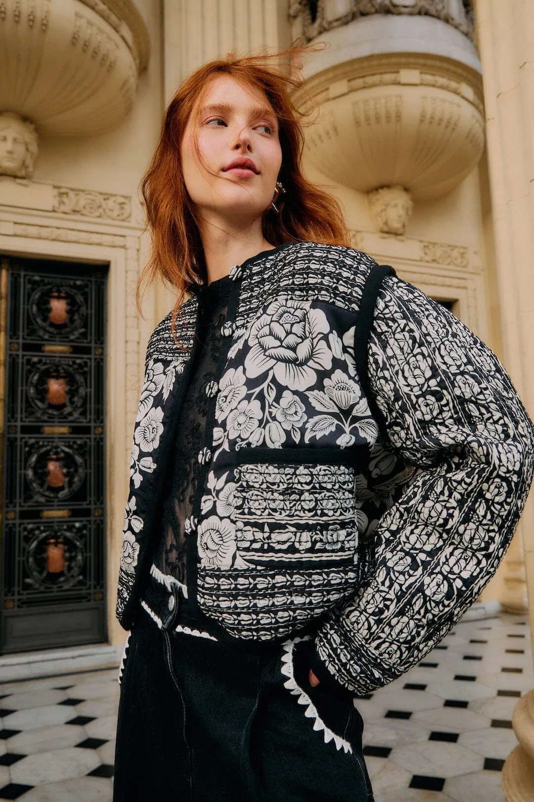 Cashews and Birds Seam Padded Jacket by FARM Rio