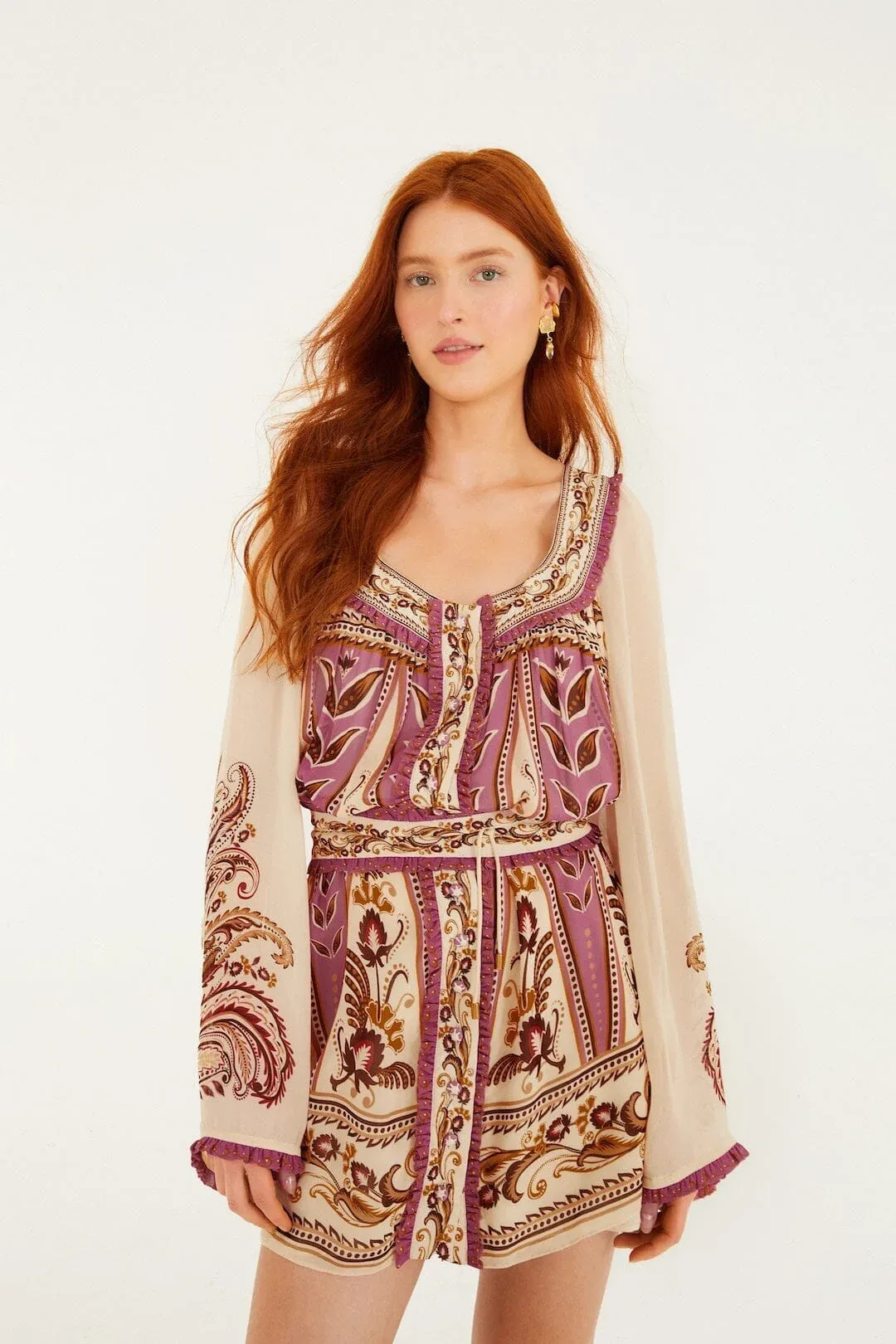 Delicate Ainika Long Sleeve Belted Mini Dress by FARM Rio