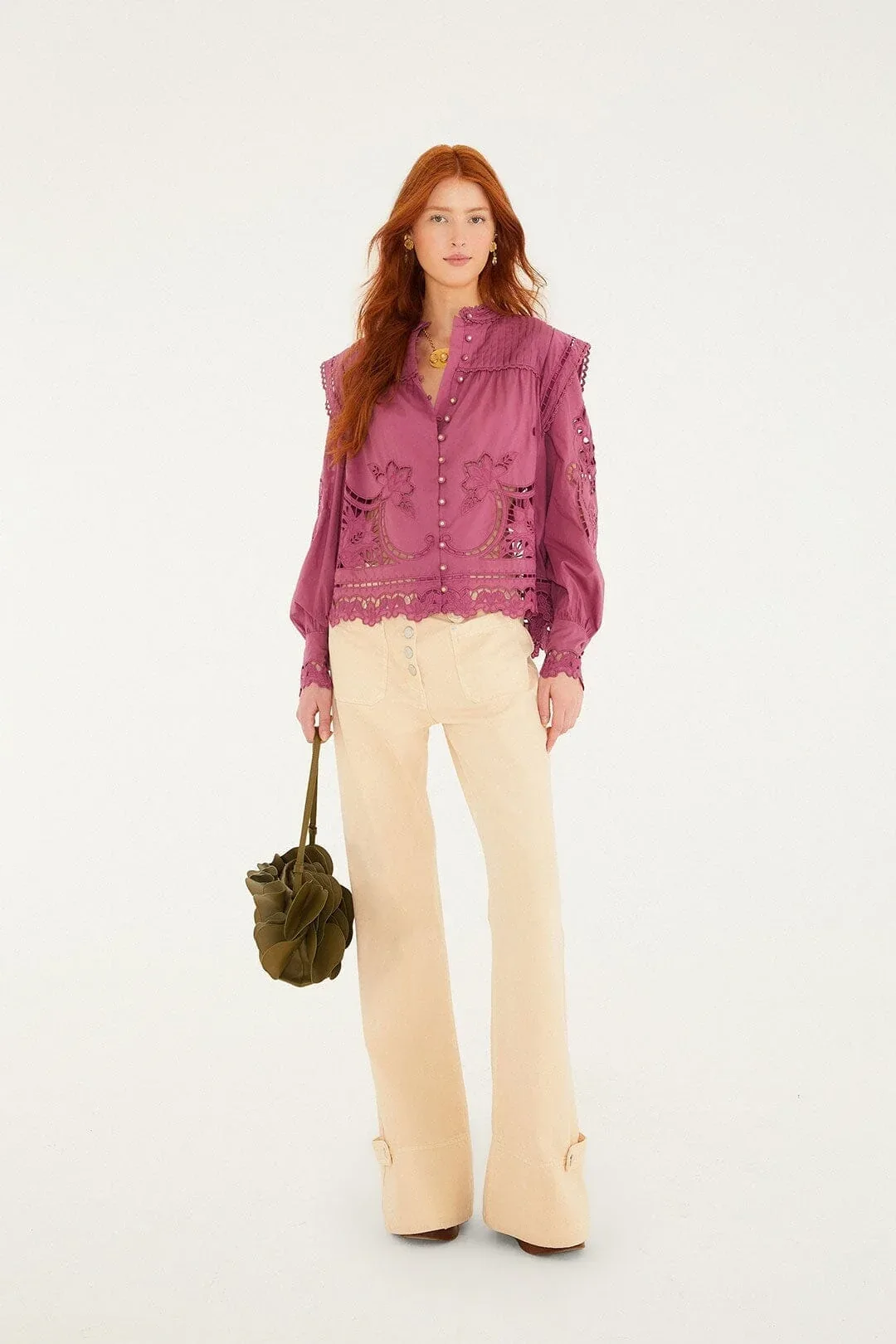 Light Pink Buttoned Flare Pants by FARM Rio