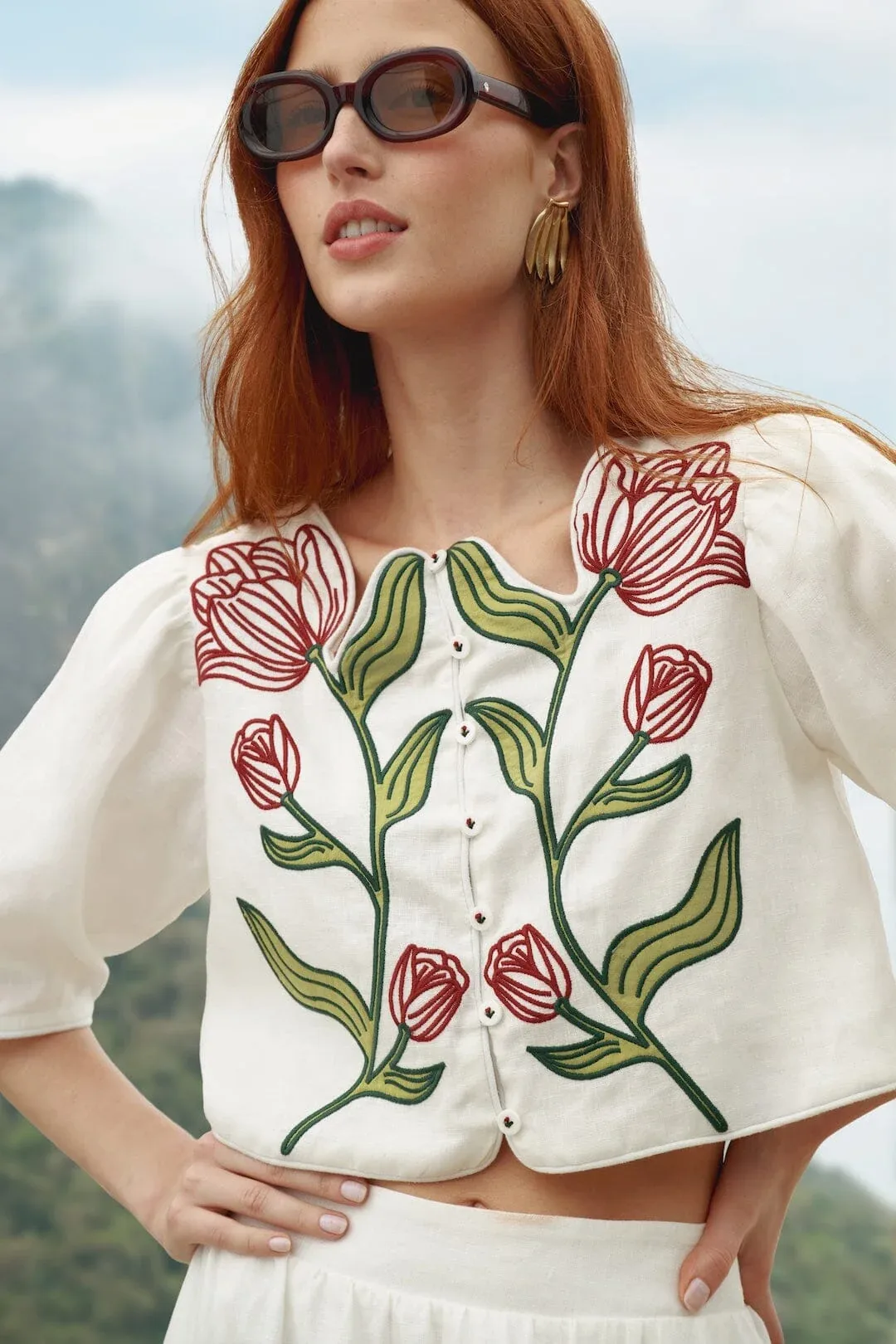 Flower Embroidered Crop Top by FARM Rio