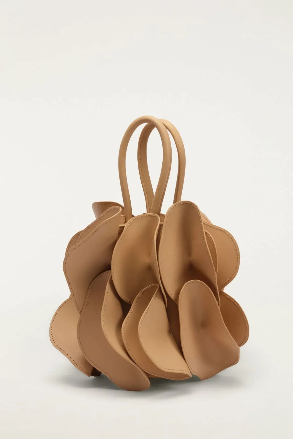 Beige Leather Flower Handbag by FARM Rio