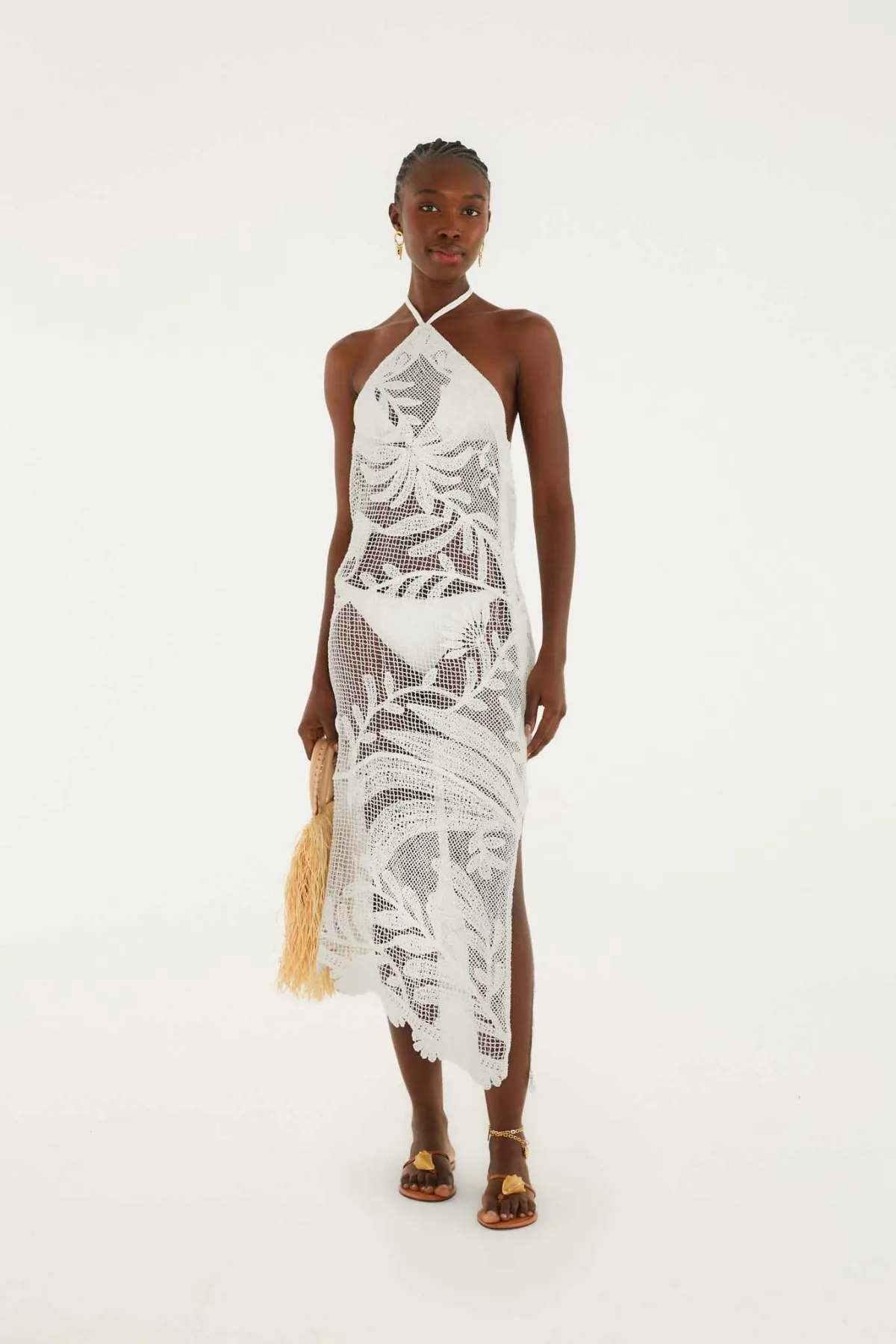 Crochet Halter Neck Sheer Midi Dress by FARM Rio