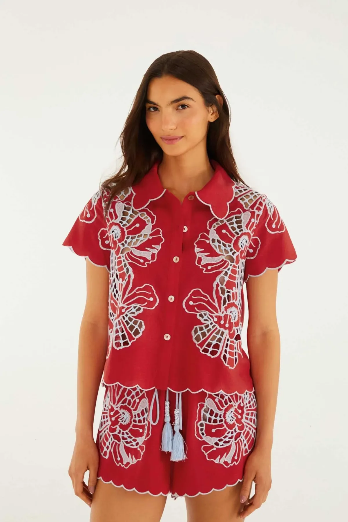Blouse with Embroidery and Buttons by FARM Rio