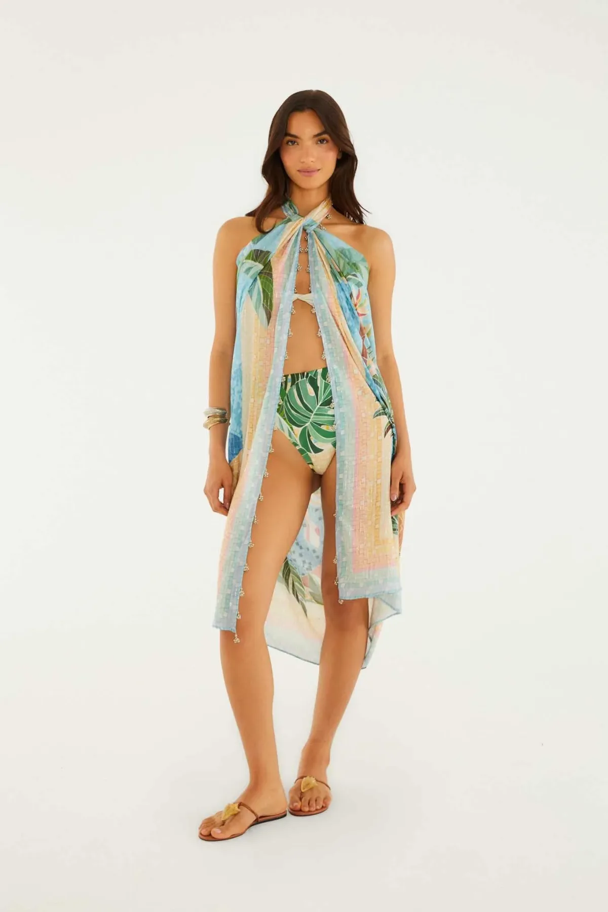 Sarong with Silver Beads Along the Side by FARM Rio