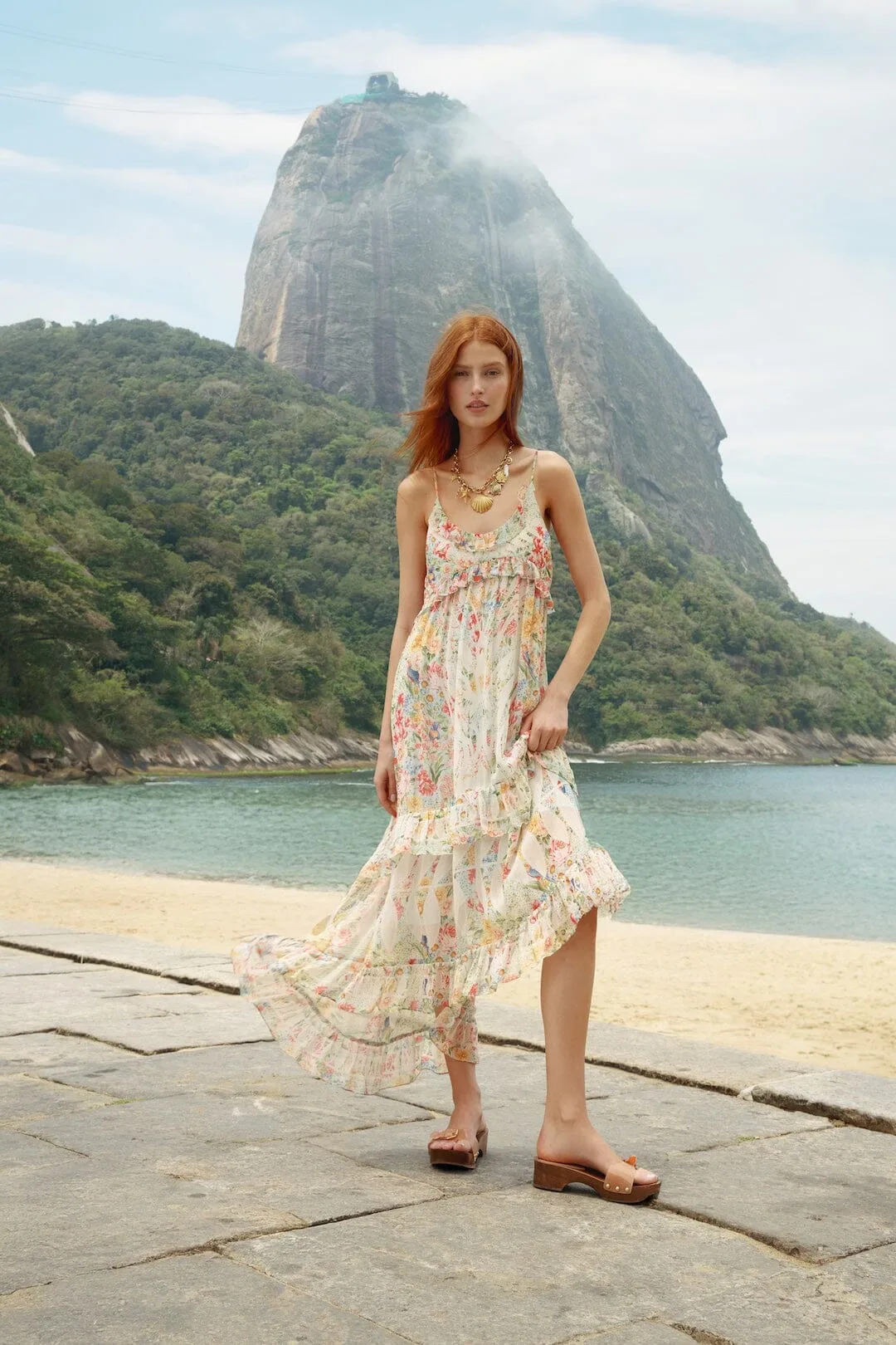 Rendeira Ruffled Sleeveless Maxi Dress by FARM Rio