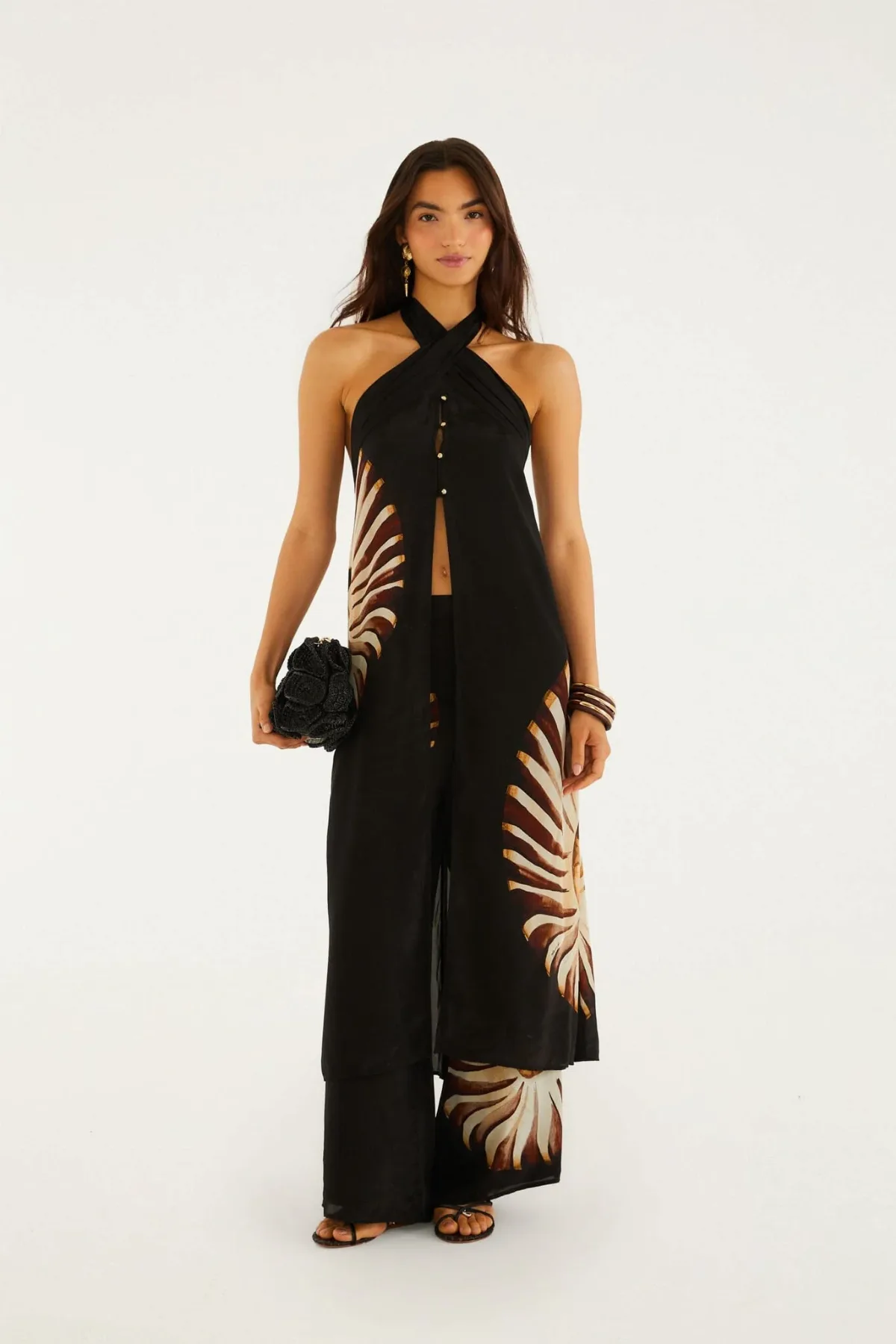 Black Ammonite Beaded Elastic Waist Pants by FARM Rio