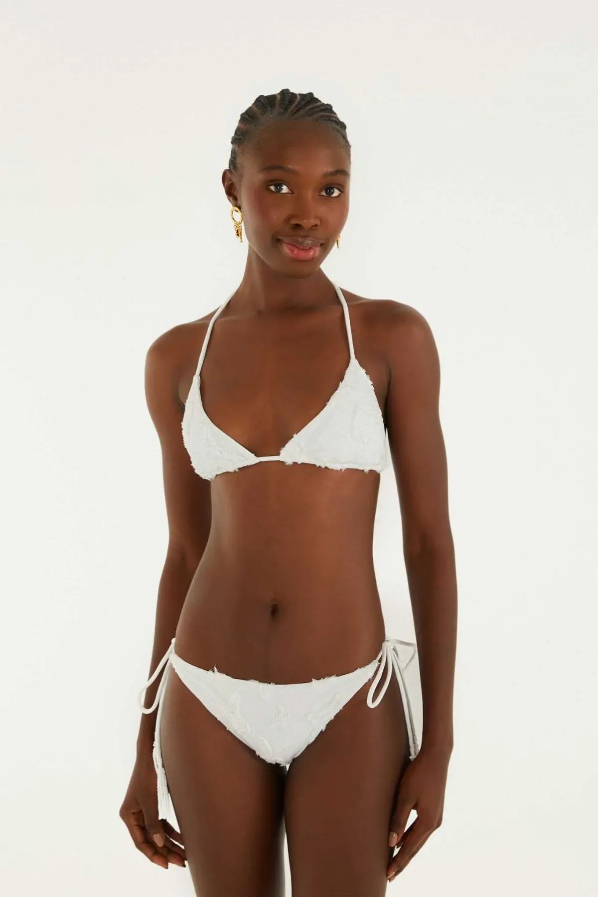 White Beaded Side Ties Full Bikini Bottom by FARM Rio