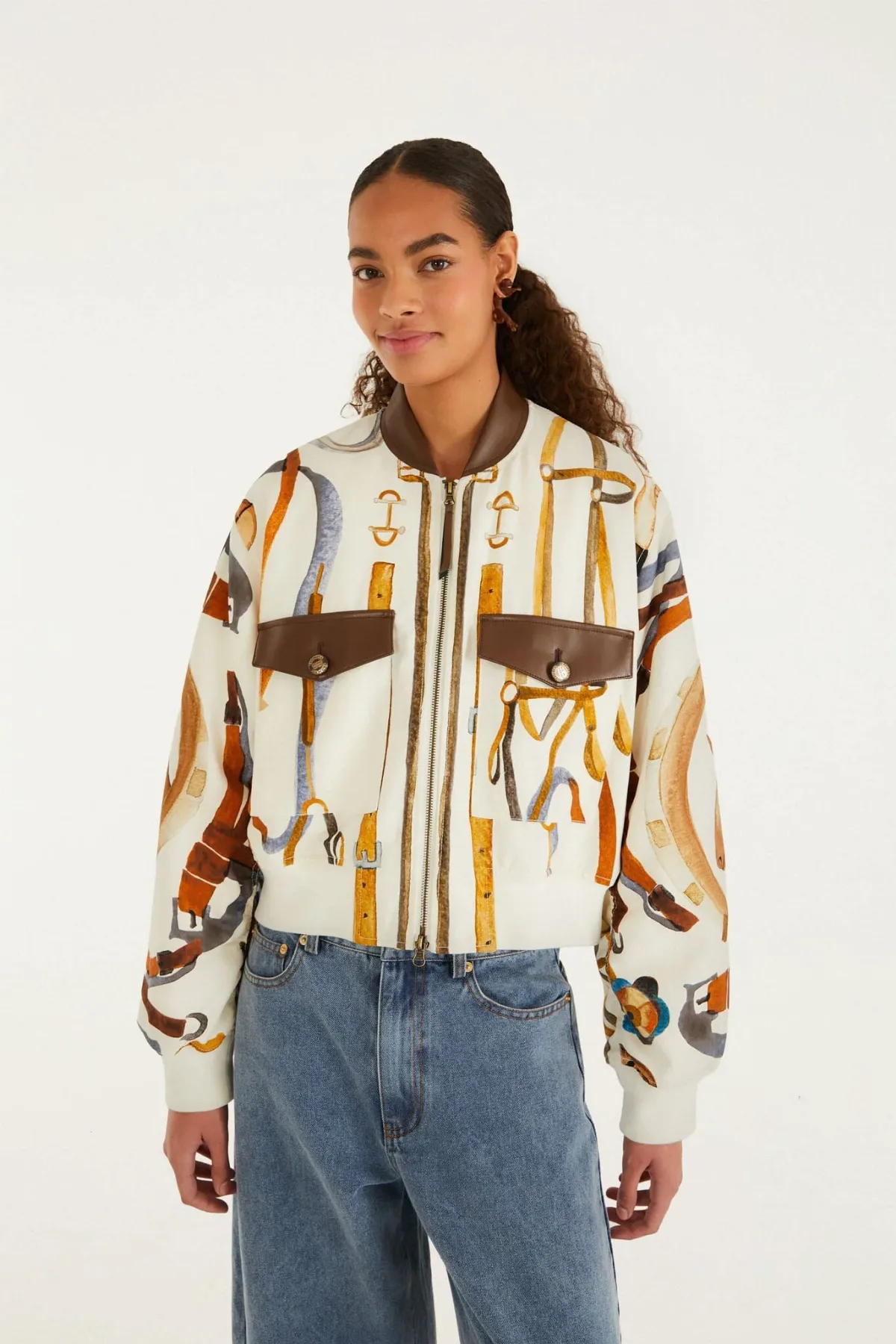 Off-White Equestrian Scarf Pockets Bomber Jacket by FARM Rio