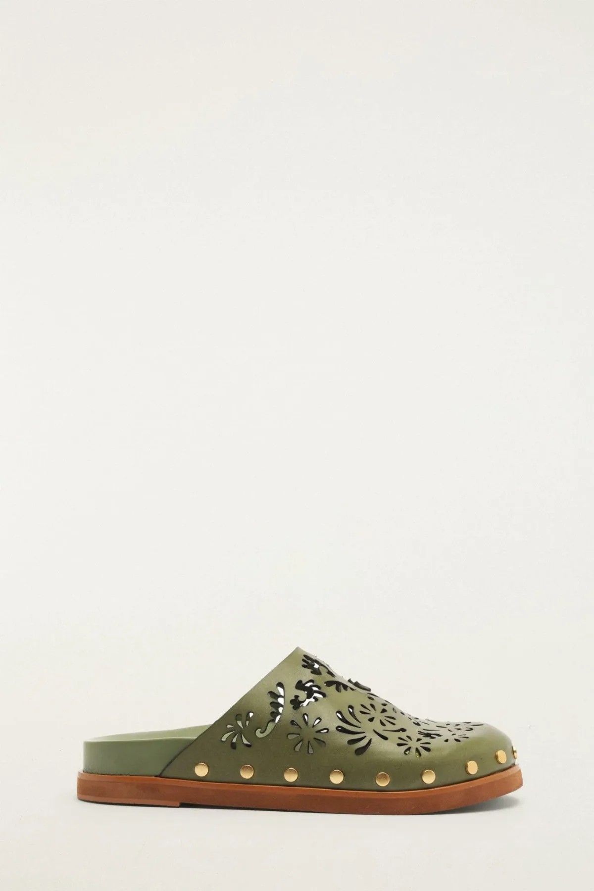Green Lace Leather Anatomic Slide Mule by FARM Rio