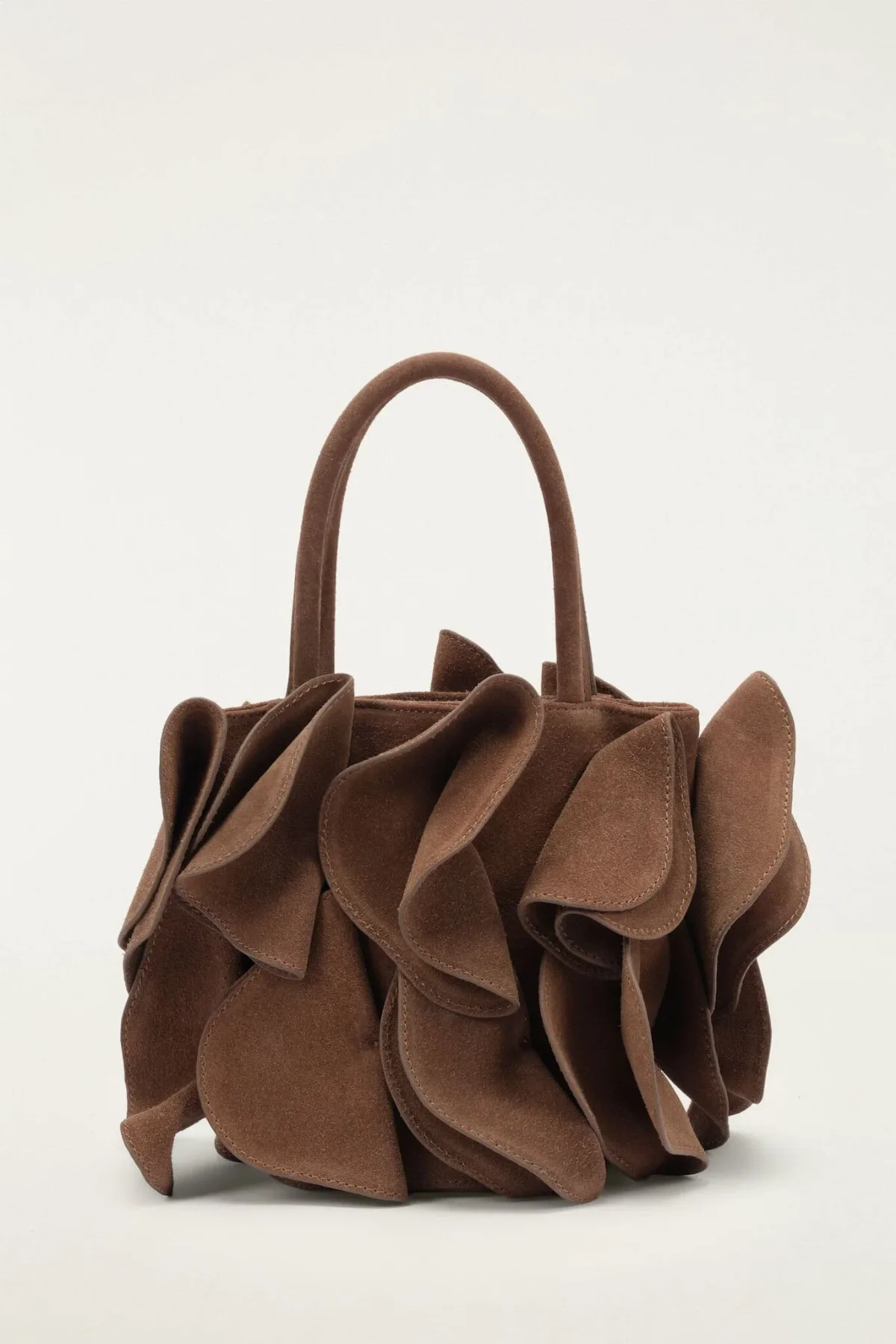 Brown Suede Flower Handbag by FARM Rio