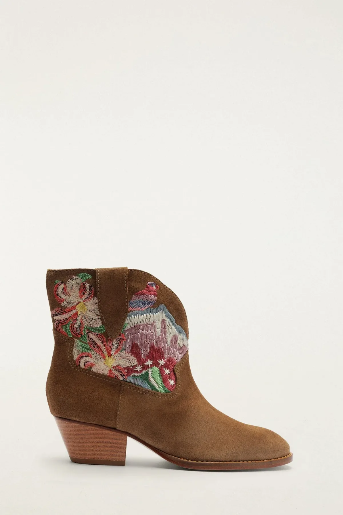 Brown Suede Embroidered Bootie by FARM Rio