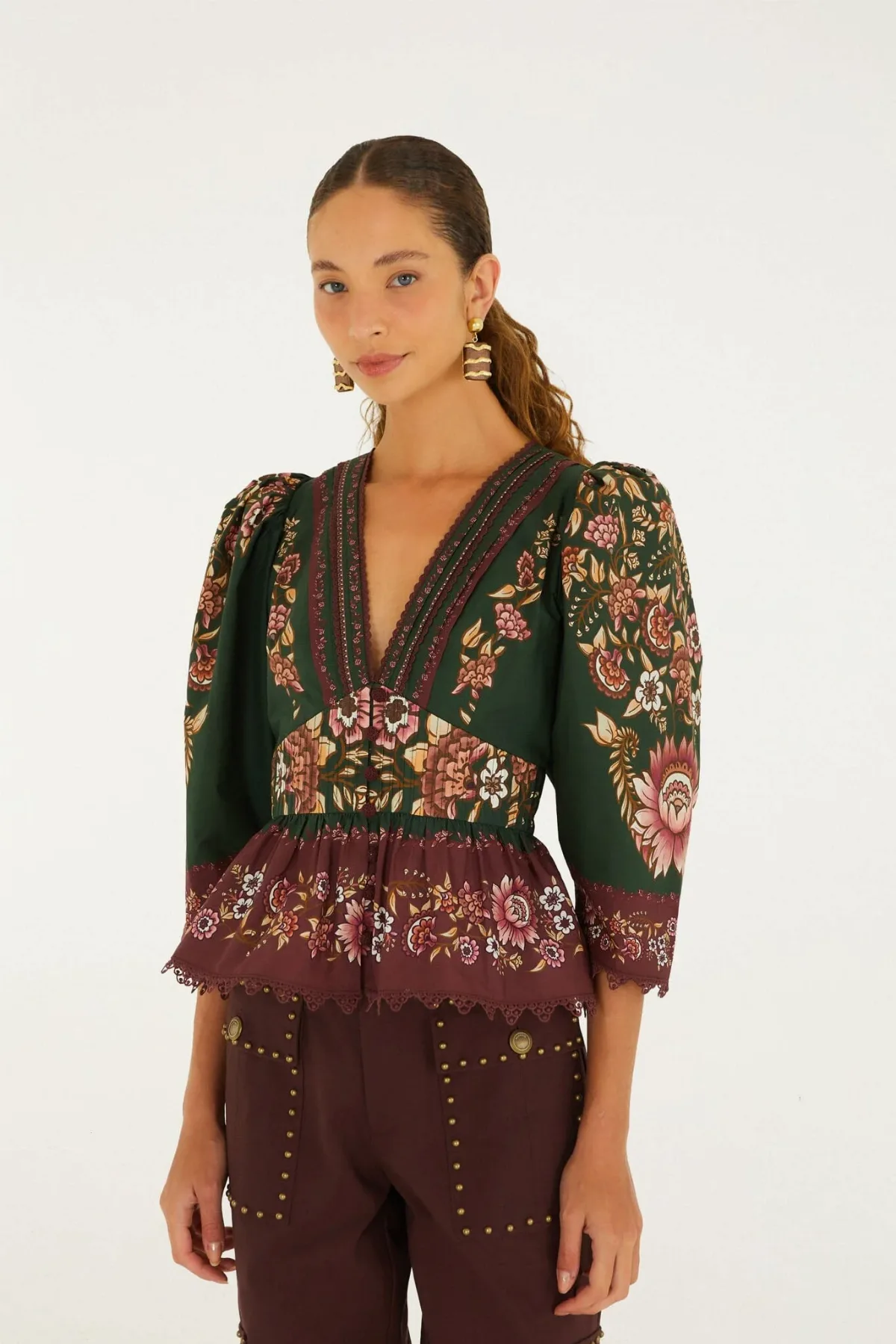 Daniela Lace Puff Sleeve Blouse by FARM Rio