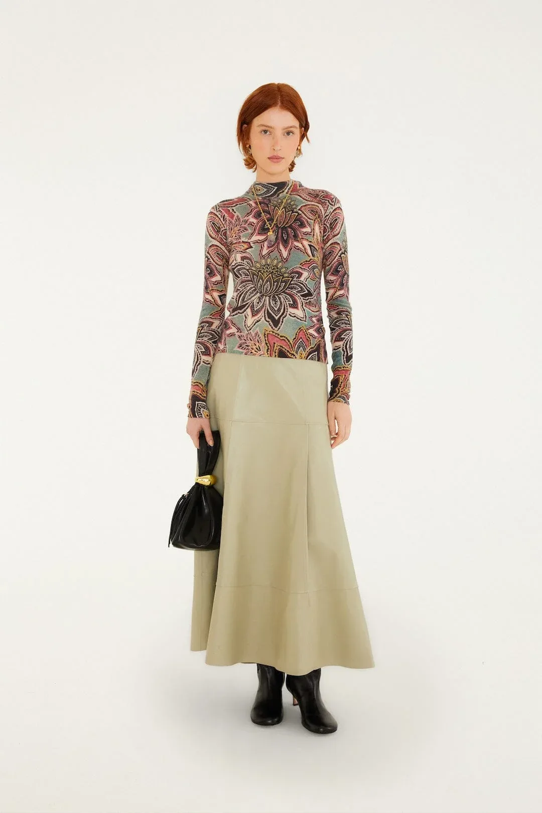 Pleats Leather Midi Skirt by FARM Rio