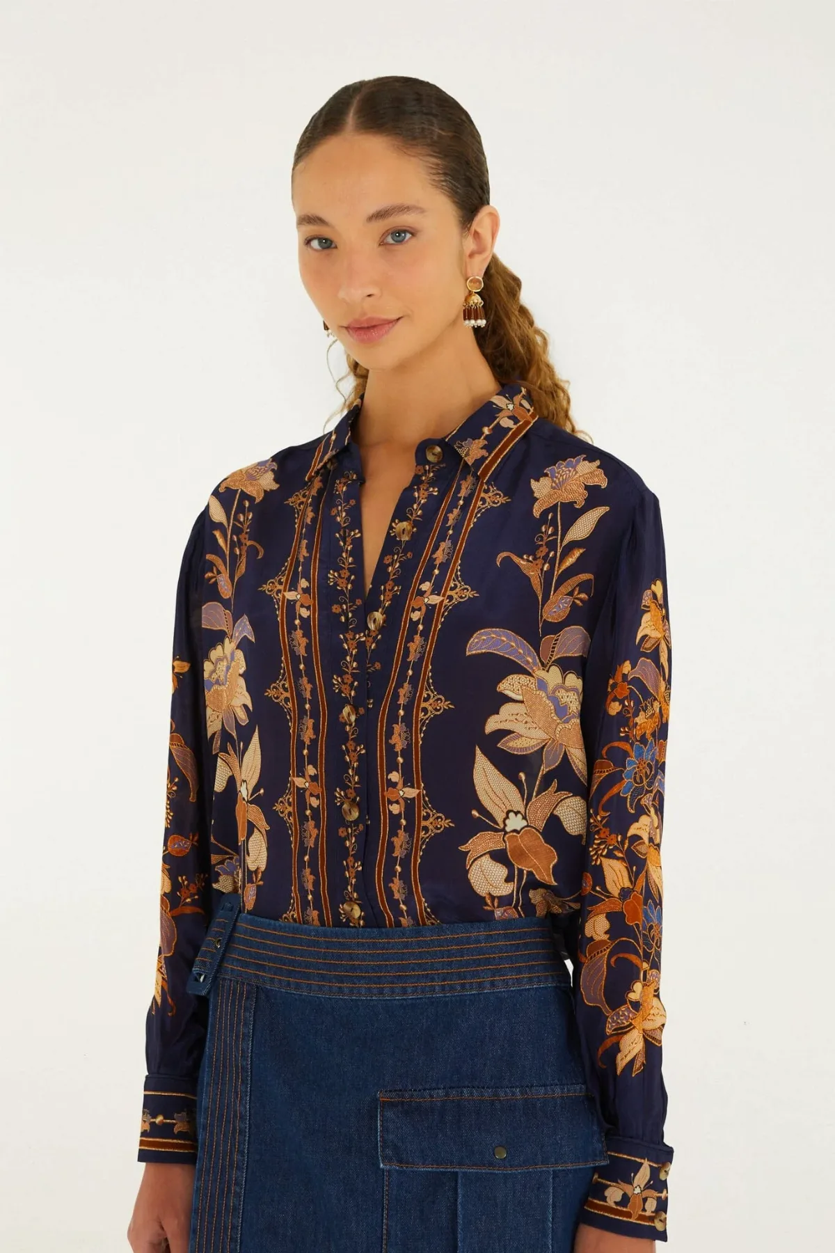 Liz Buttoned Pajama Shirt, LIZ NAVY BLUE / by FARM Rio