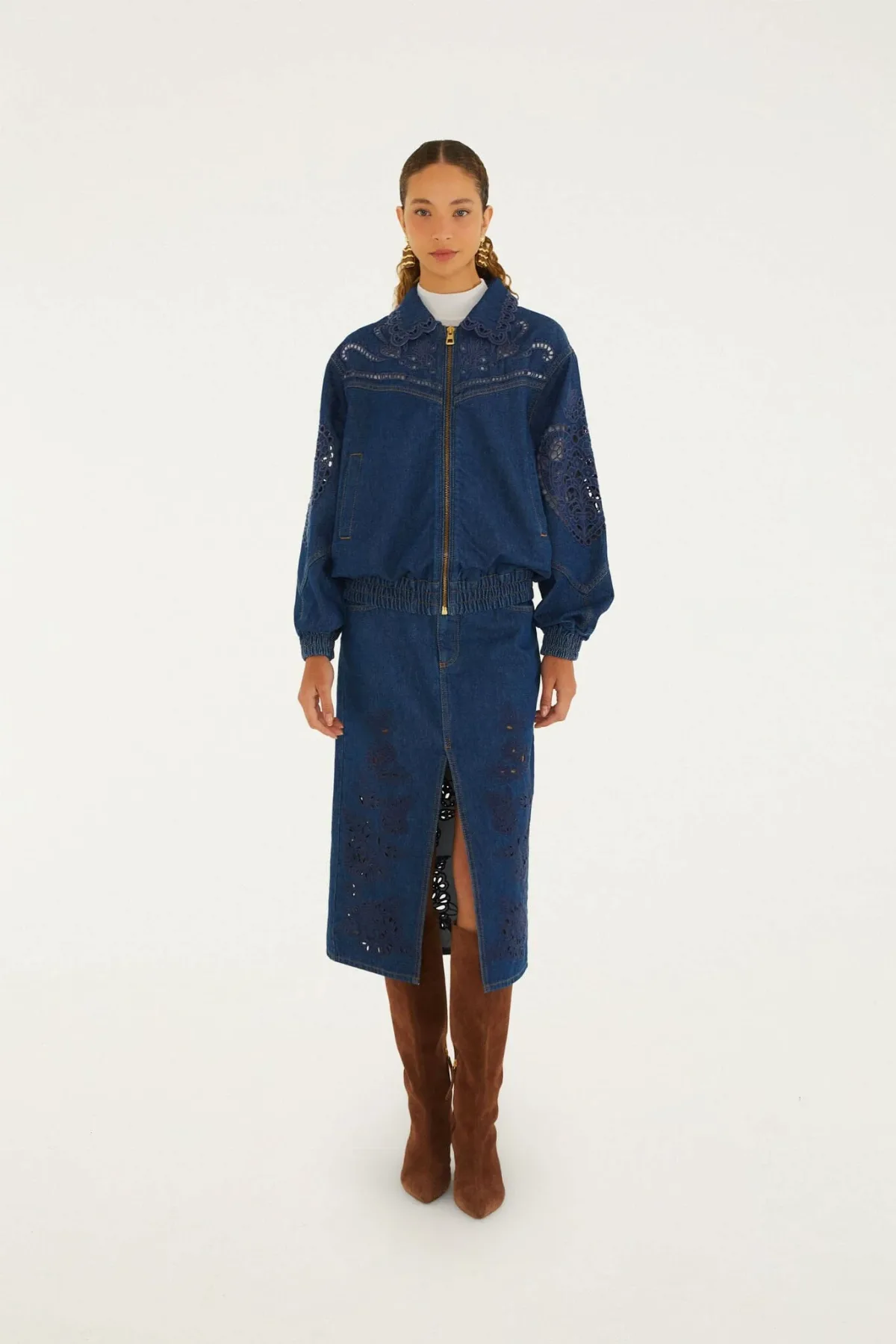 Richelieu Front Slit Denim Midi Skirt, DENIM / 23 by FARM Rio