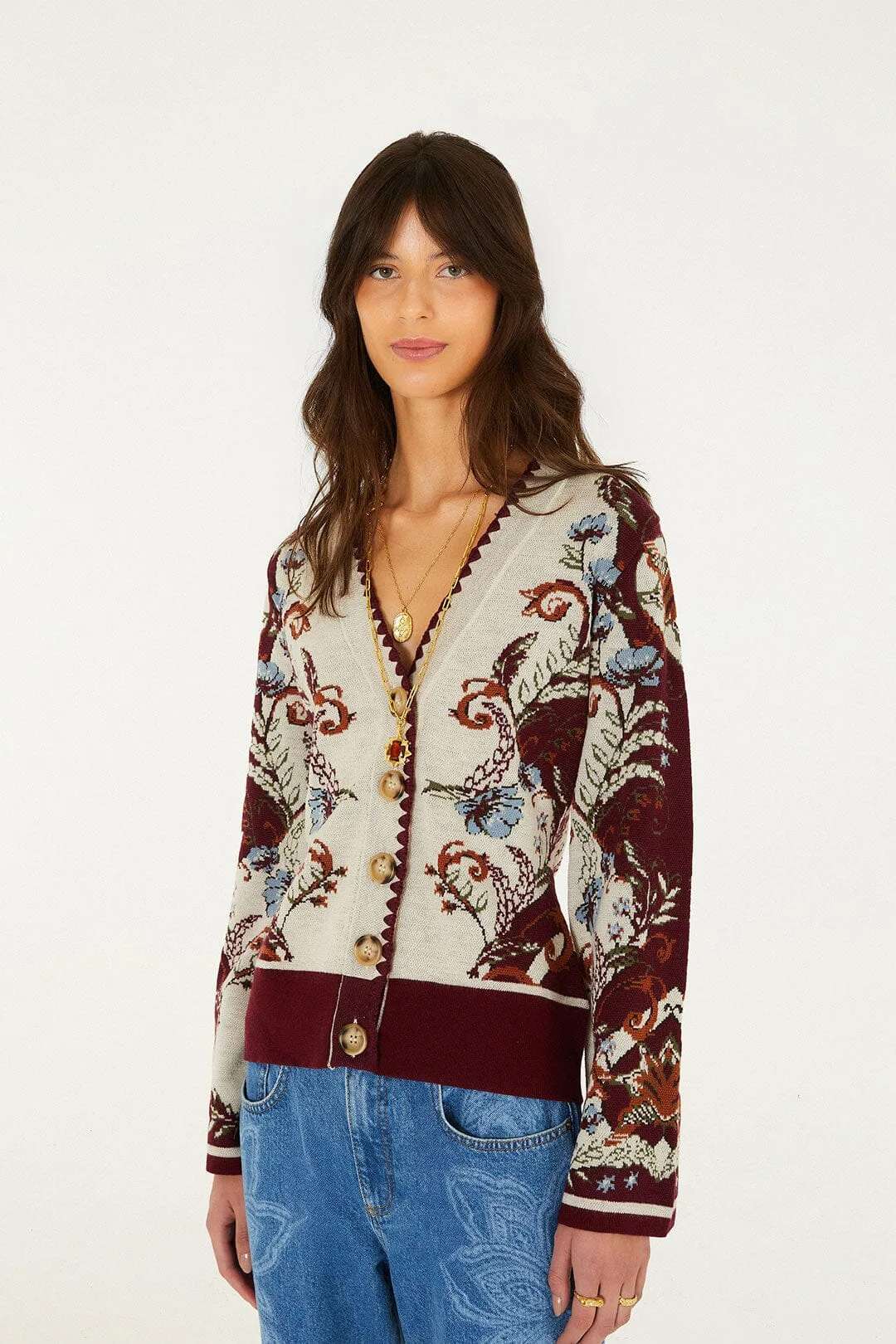 Millena Buttoned Knit Cardigan, Millena Burgundy / by FARM Rio