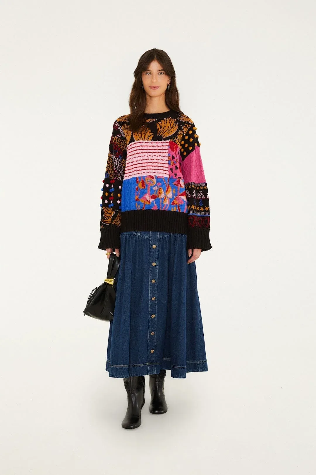 Mixed Patchwork Balls Knit Sweater, BLACK / by FARM Rio