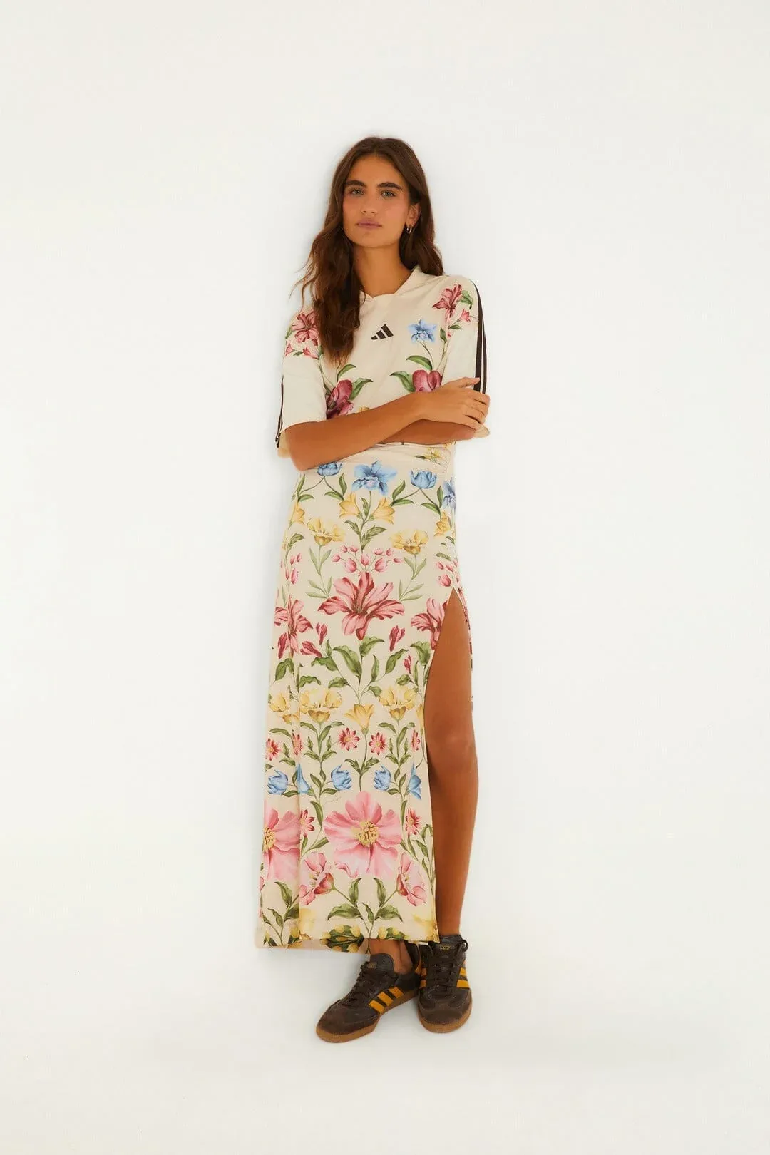 Ainika Floral Off-White Adidas Midi Dress by FARM Rio
