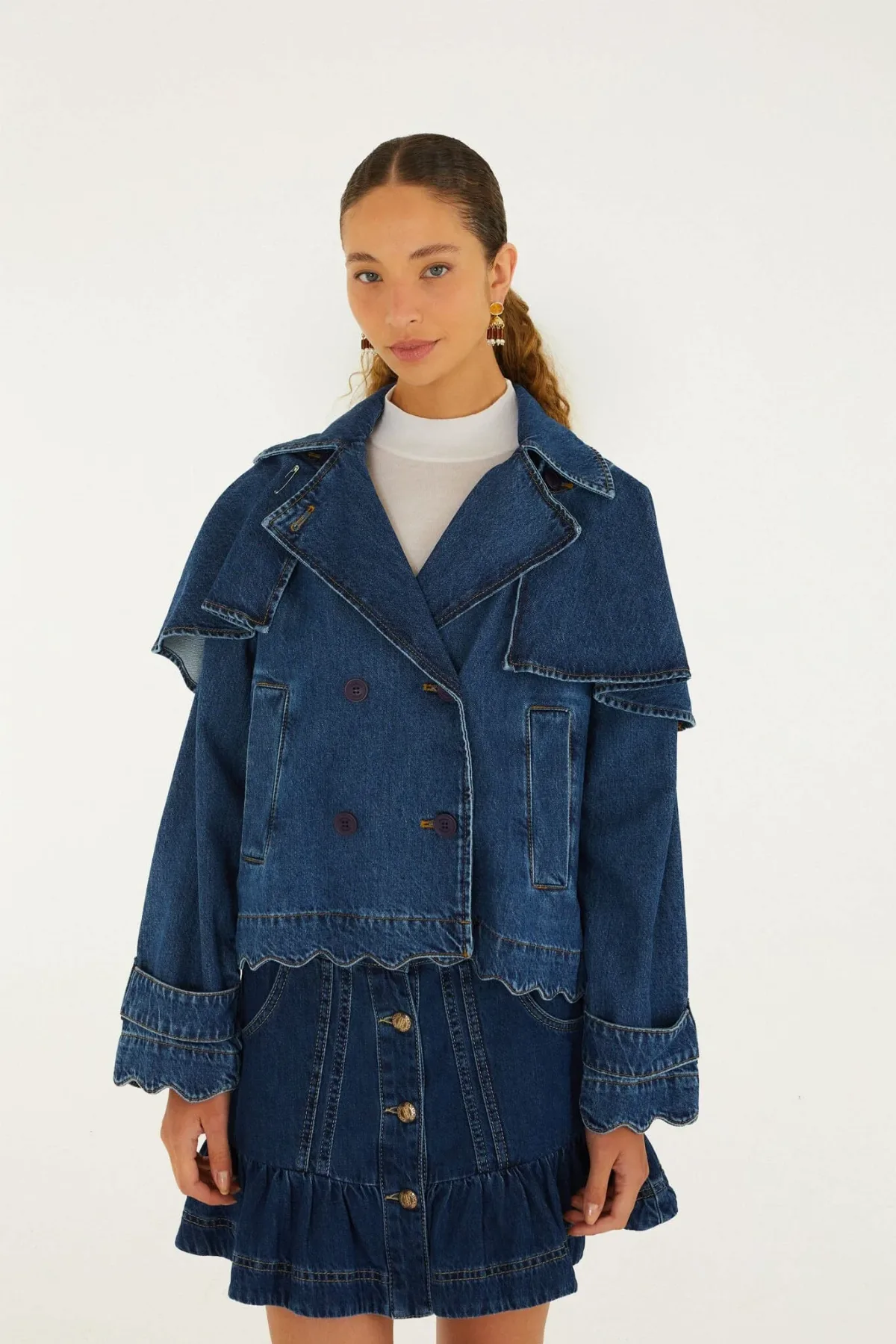Buttoned Cropped Trench Coat by FARM Rio