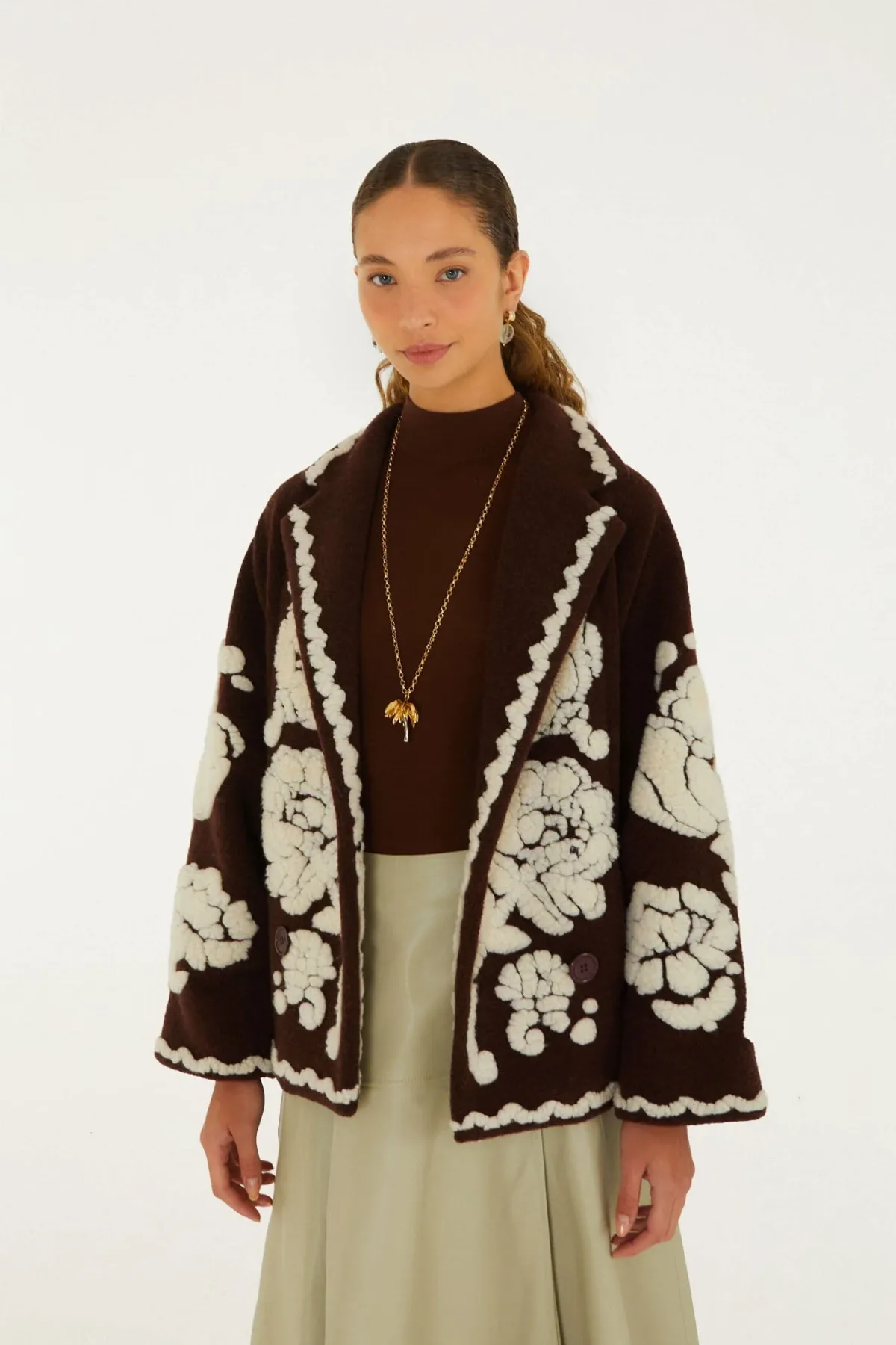 Flowers Pockets Crop Fleece Coat by FARM Rio