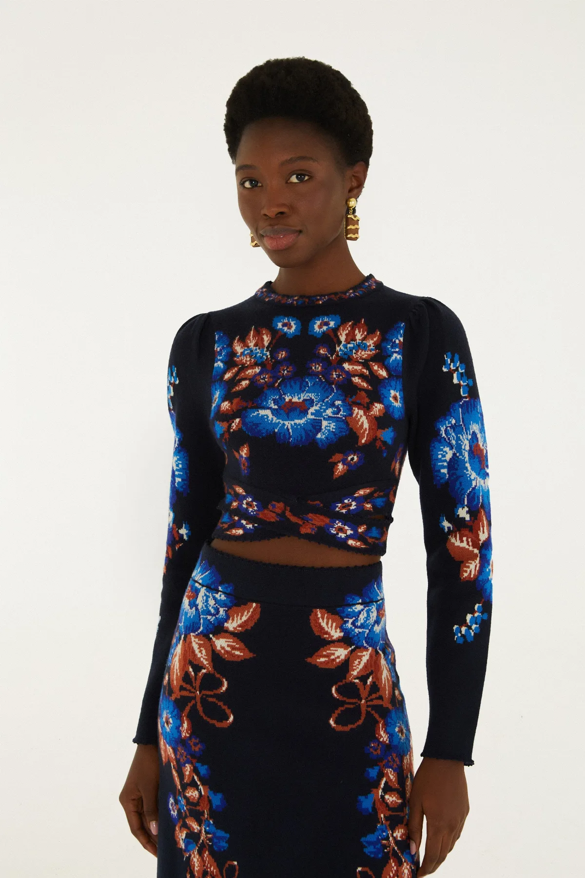 Bow Garden Long Sleeve Knit Crop Top by FARM Rio