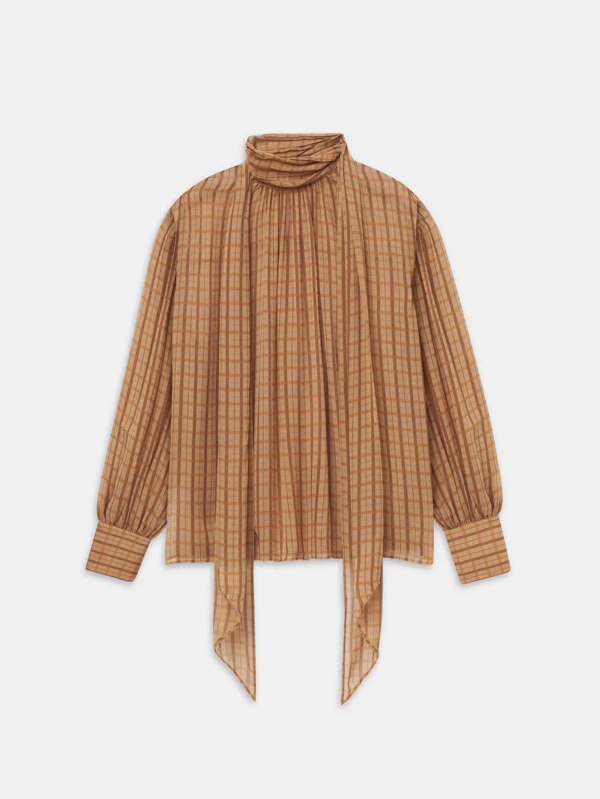 The Lantern Blouse Taupe Multi Plaid Silk by FRAME