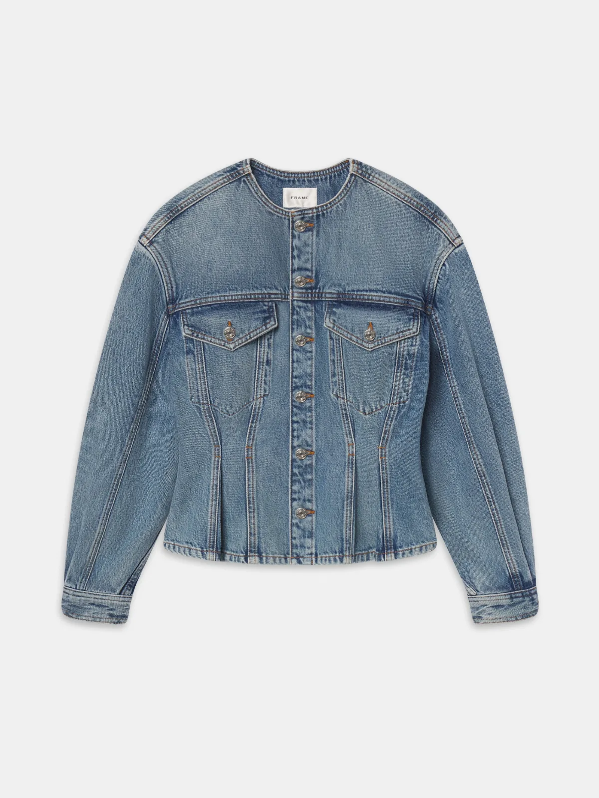 The Nipped Collarless Jacket Umbria Denim by FRAME