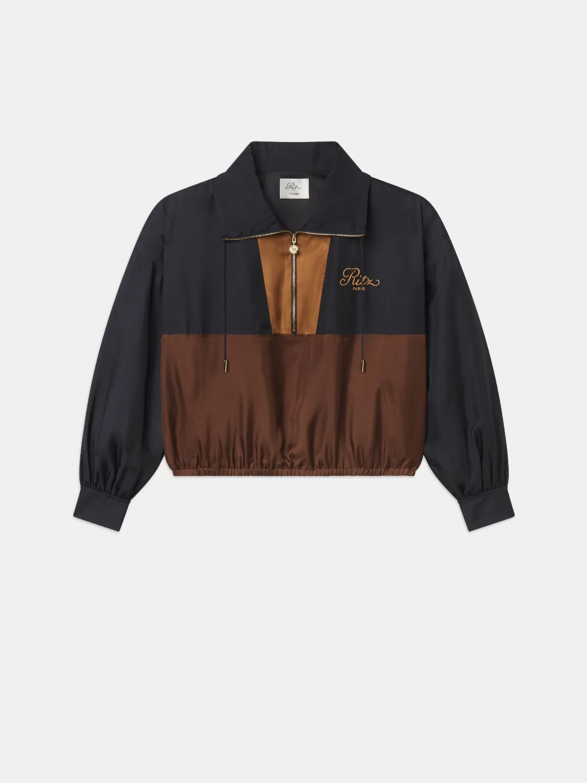 The Ritz Silk Half Zip Jacket Dark Navy Multi by FRAME